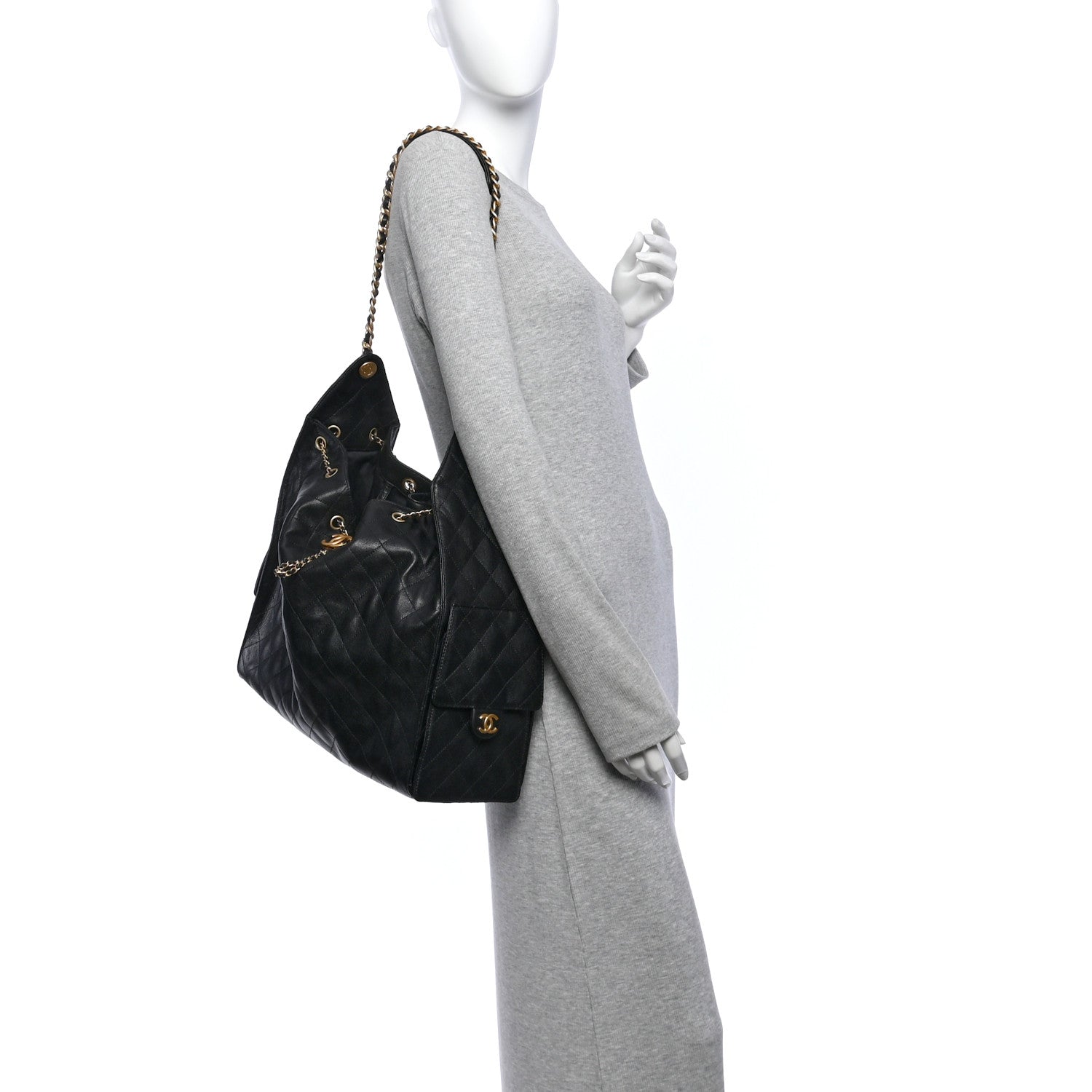 Caviar Quilted Large Chanel 25 Handbag Black — view 2
