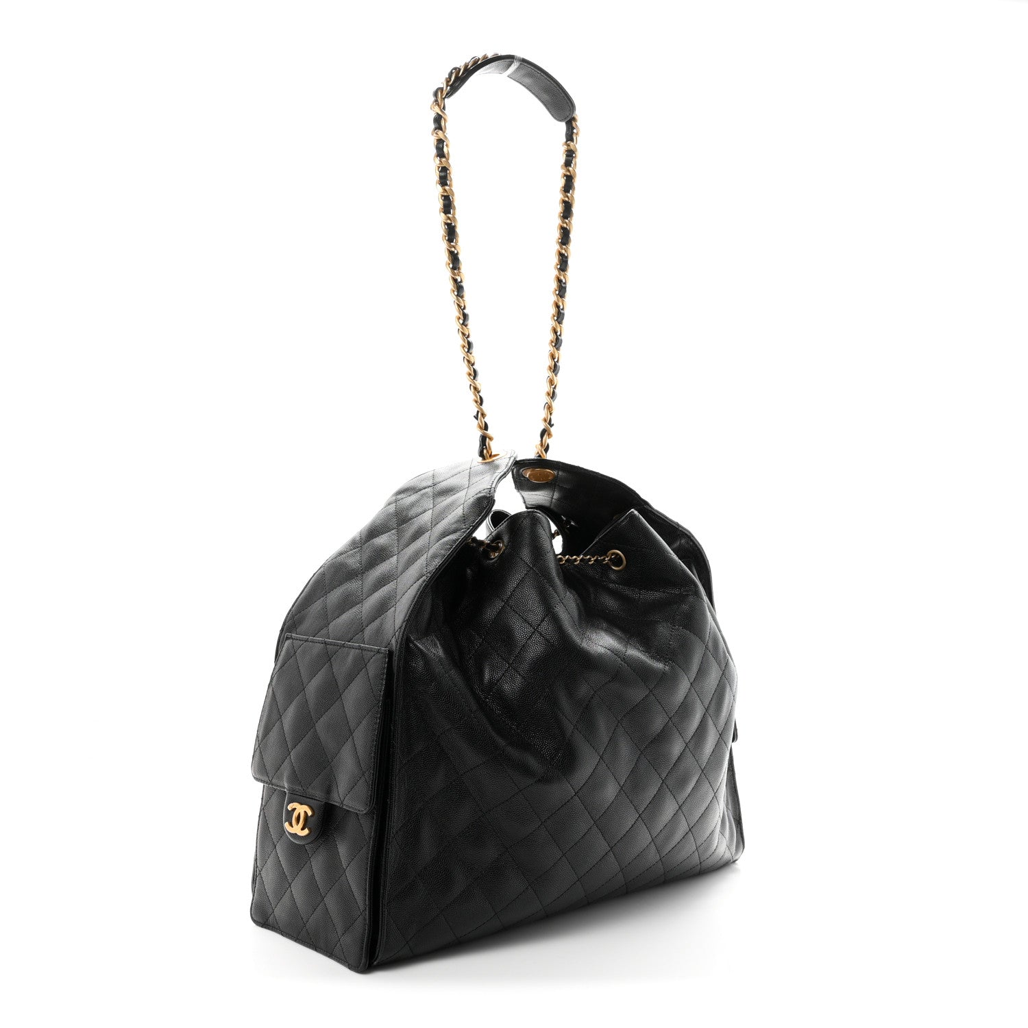 Caviar Quilted Large Chanel 25 Handbag Black — view 4