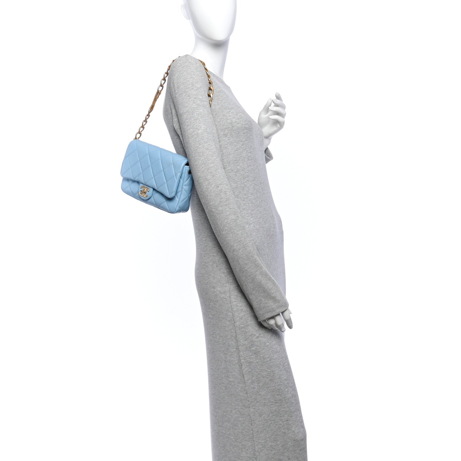 Lambskin Quilted CC Chain Flap Light Blue — view 2