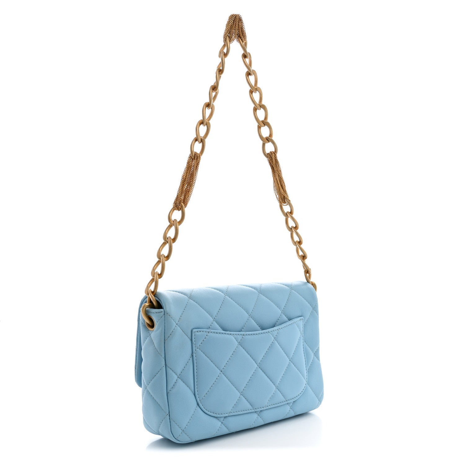 Lambskin Quilted CC Chain Flap Light Blue — view 3