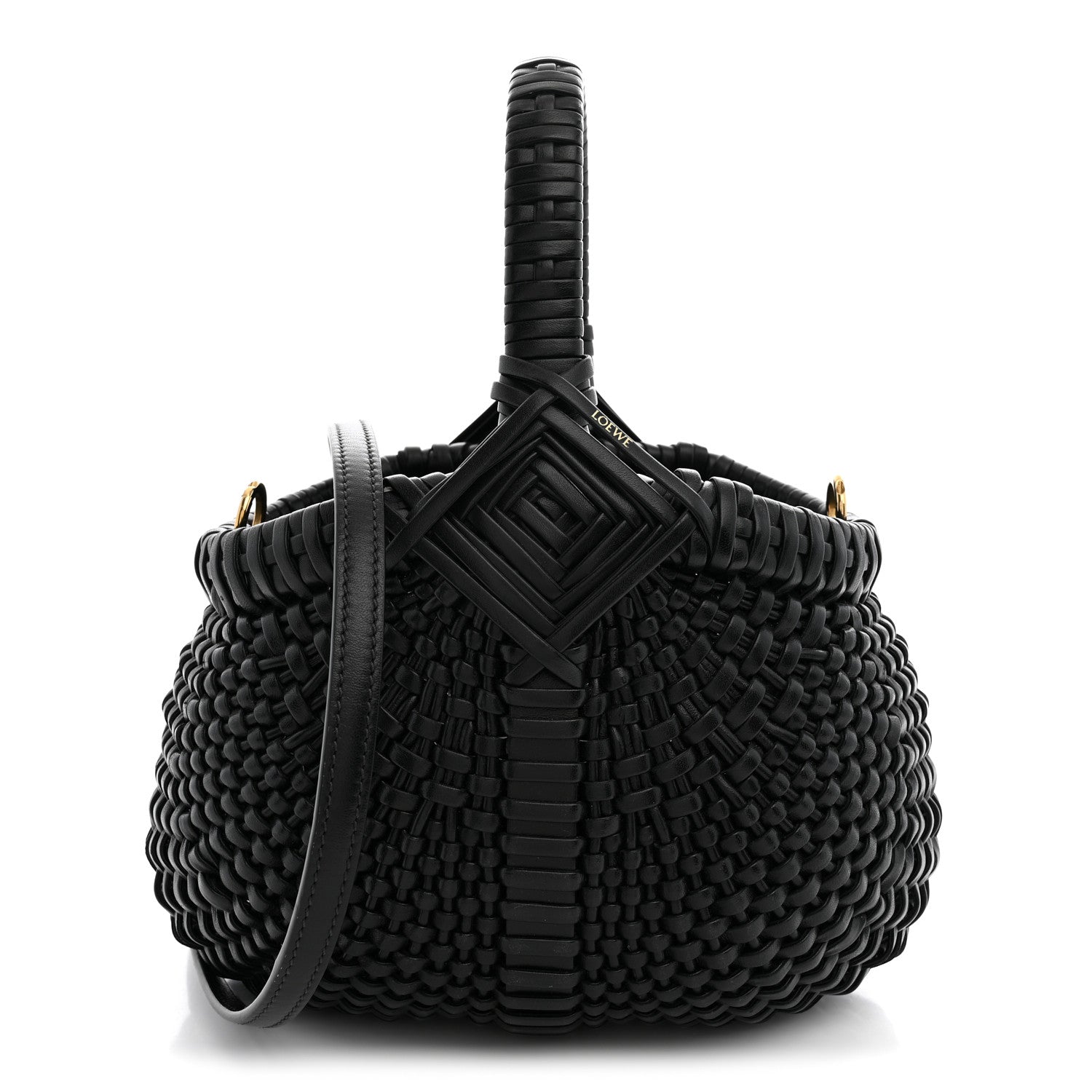 Calfskin Woven Mini Diamond Basket Bag Black