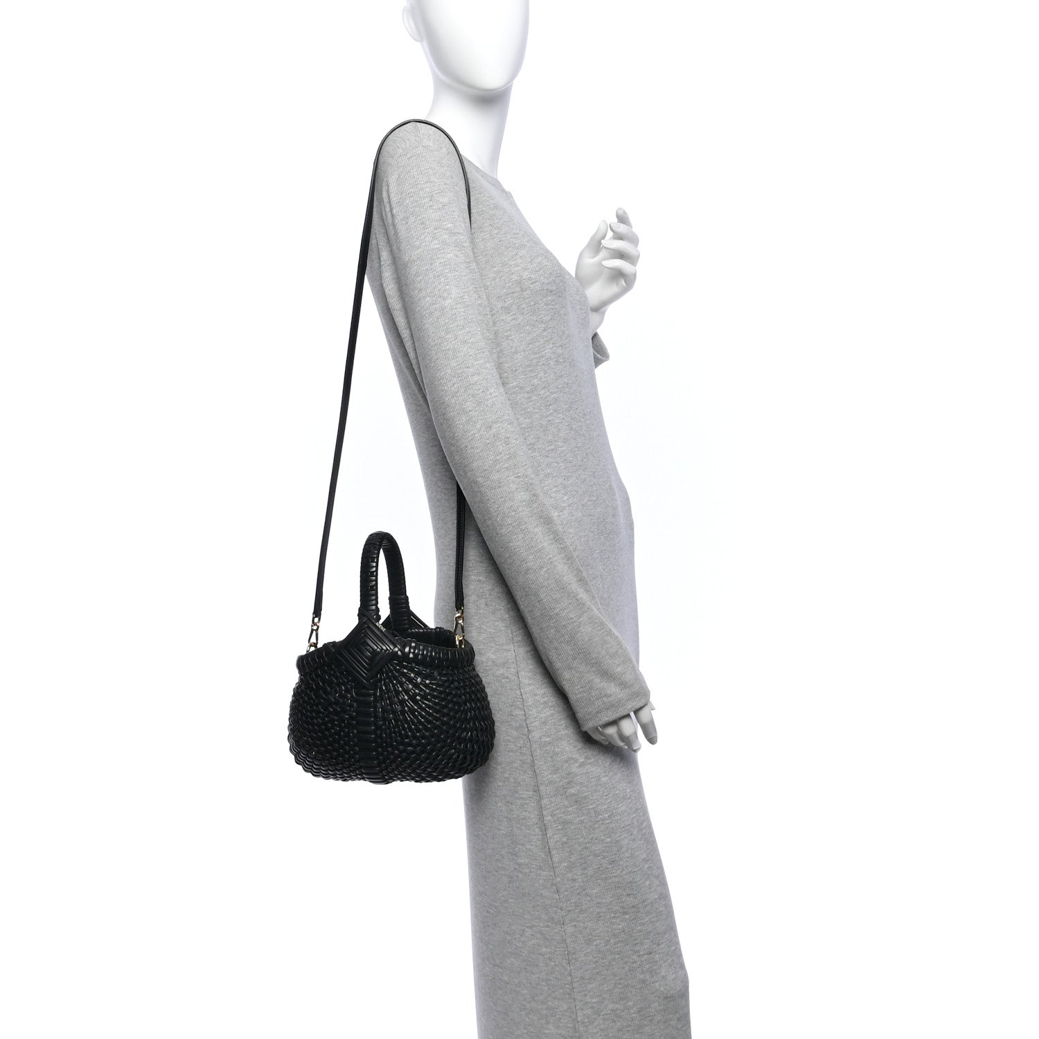 Calfskin Woven Mini Diamond Basket Bag Black — view 2