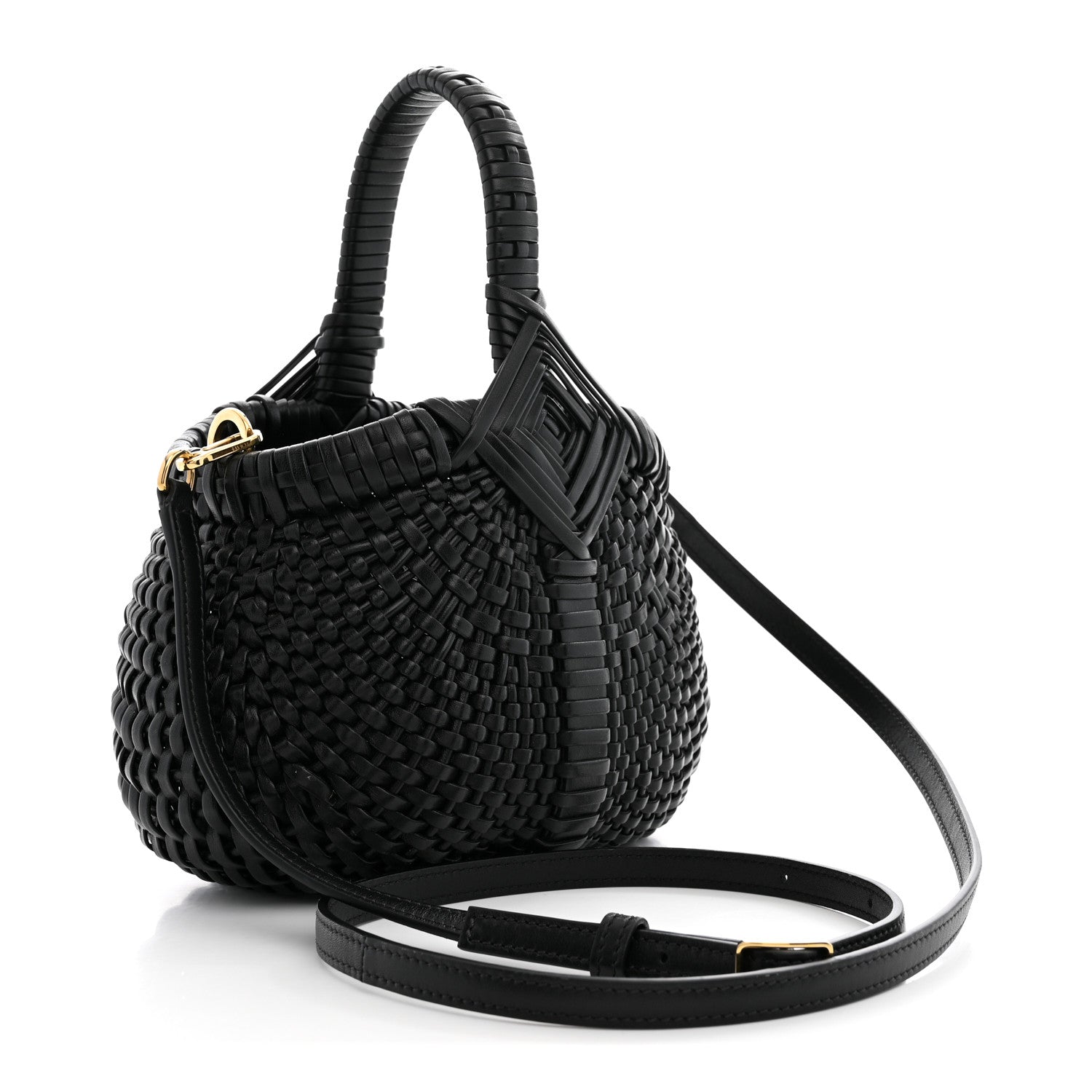 Calfskin Woven Mini Diamond Basket Bag Black — view 3