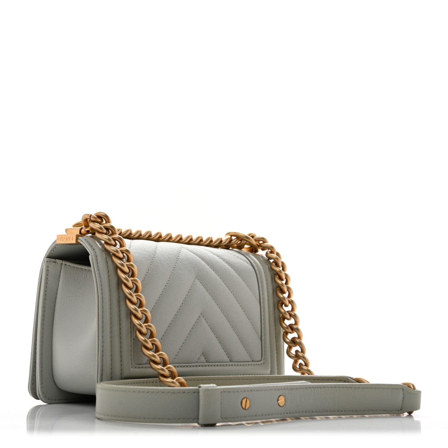 Caviar Chevron Quilted Small Boy Flap Light Grey — view 3
