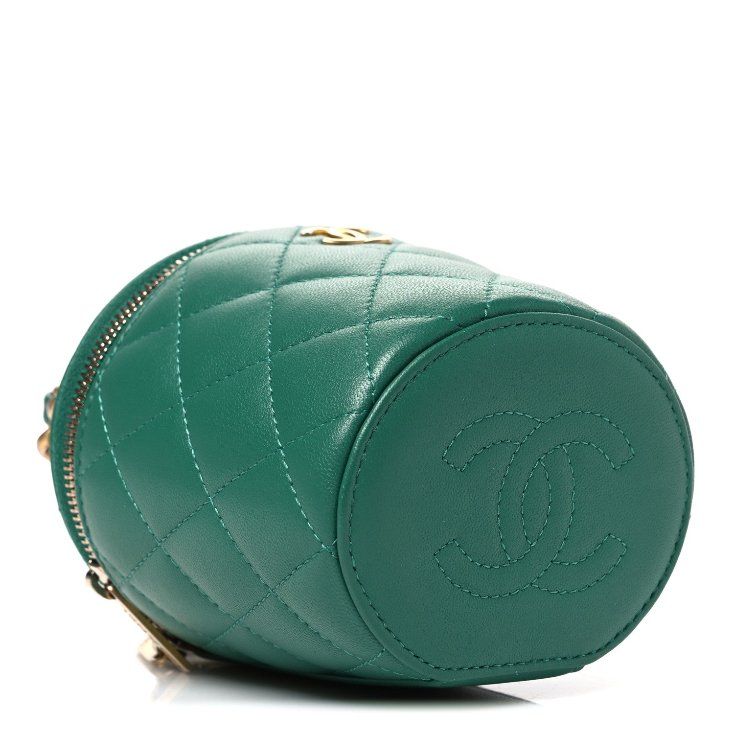 Lambskin Quilted Afternoon Tea Top Handle Vanity Case With Chain Green — view 4
