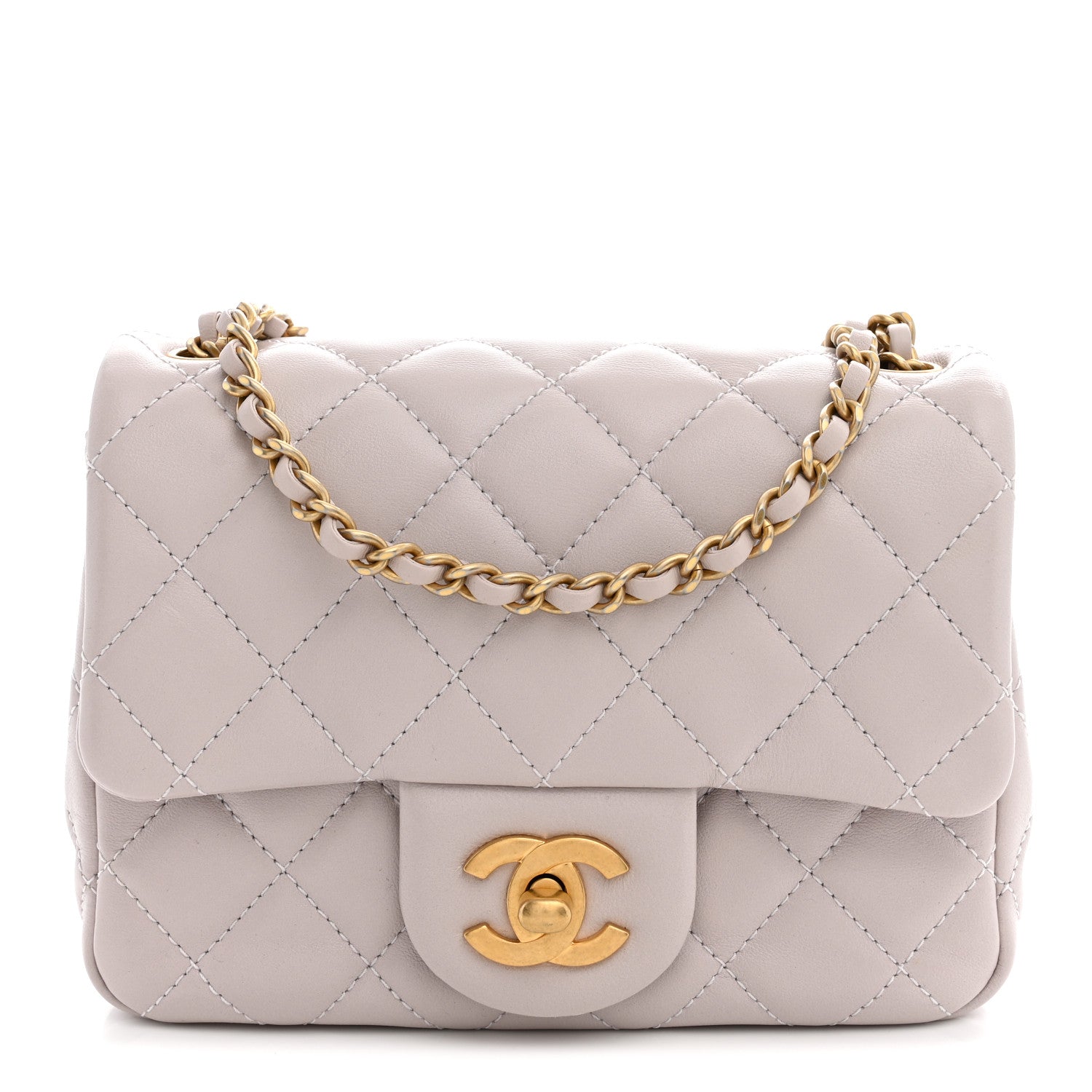 Lambskin Quilted CC Pearl Crush Mini Flap Light Purple