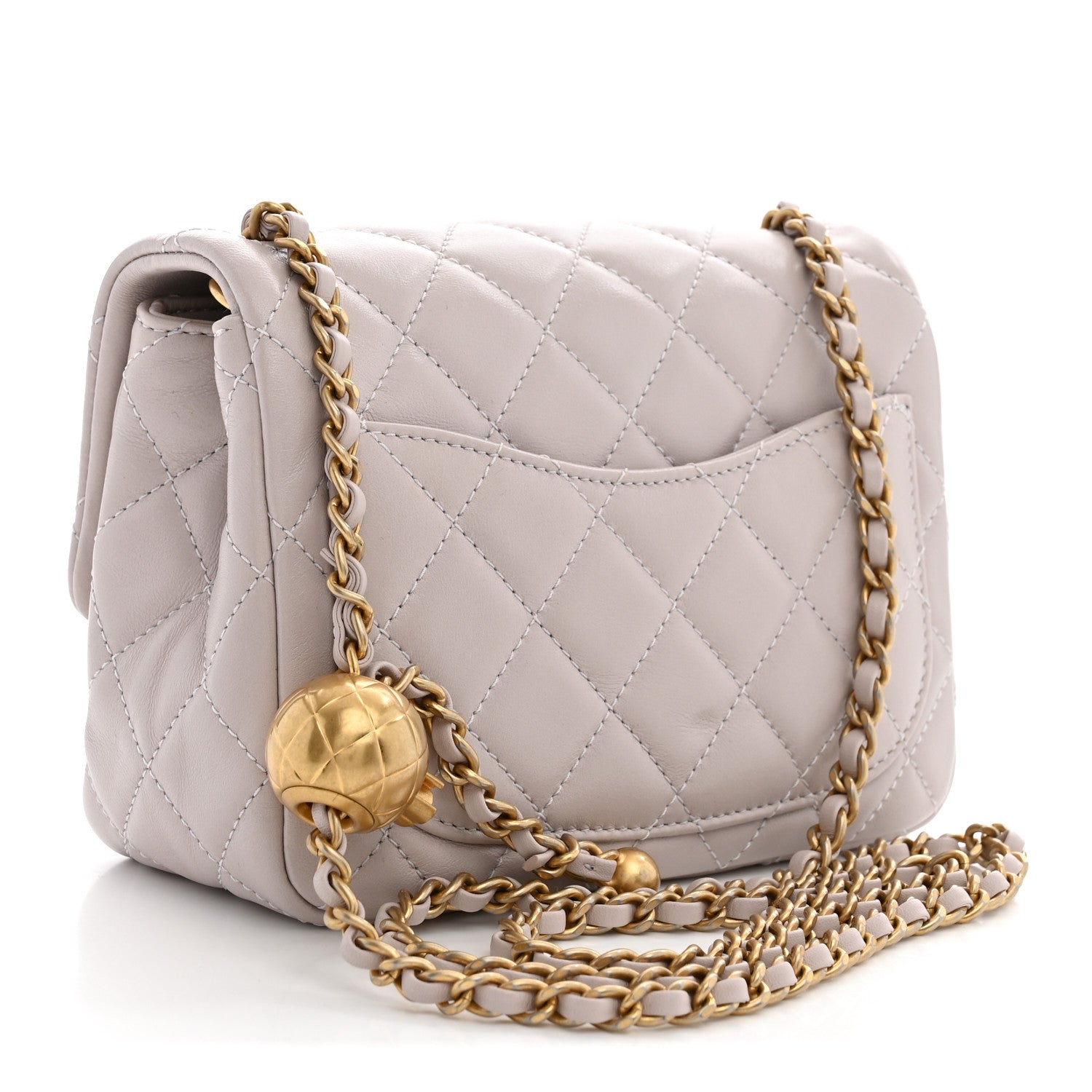 Lambskin Quilted CC Pearl Crush Mini Flap Light Purple — view 3
