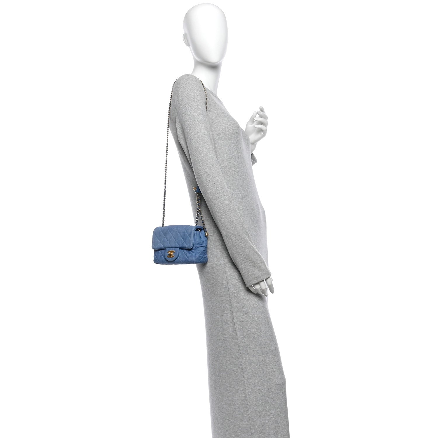 Denim Quilted Mini Pearl Crush Flap Blue — view 2