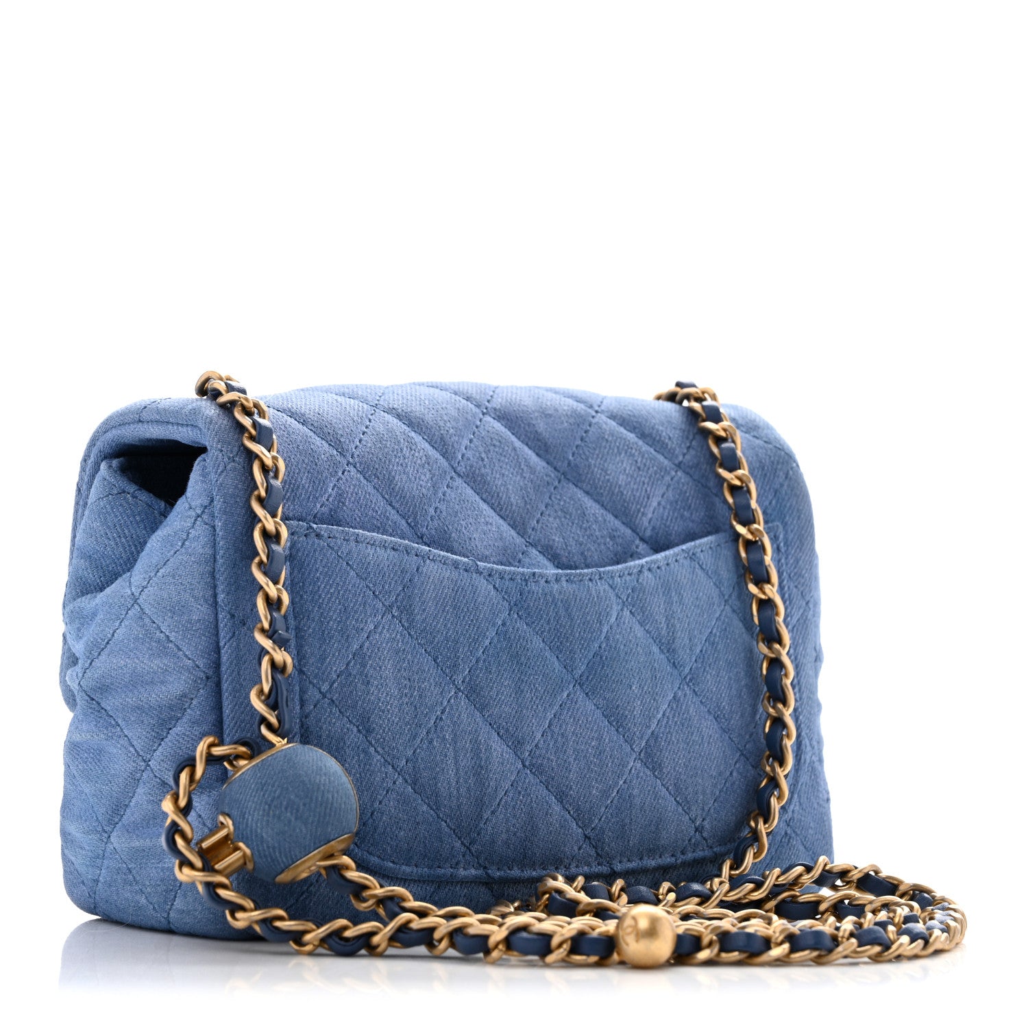 Denim Quilted Mini Pearl Crush Flap Blue — view 3