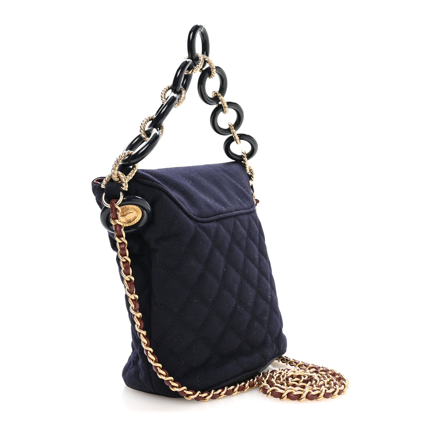 Wool Lambskin Quilted Paris Hamburg Charms Bucket Bag Dark Navy — view 2