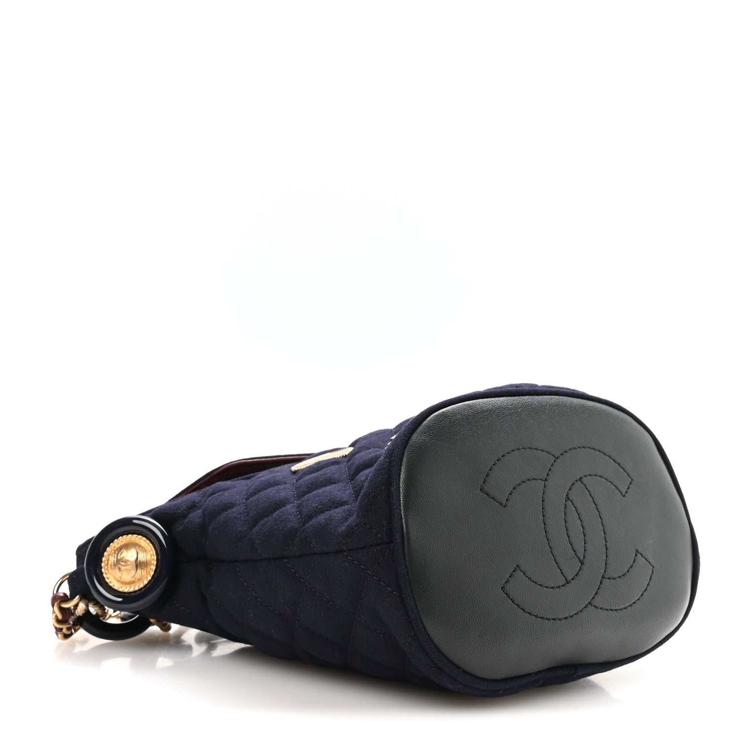 Wool Lambskin Quilted Paris Hamburg Charms Bucket Bag Dark Navy — view 3