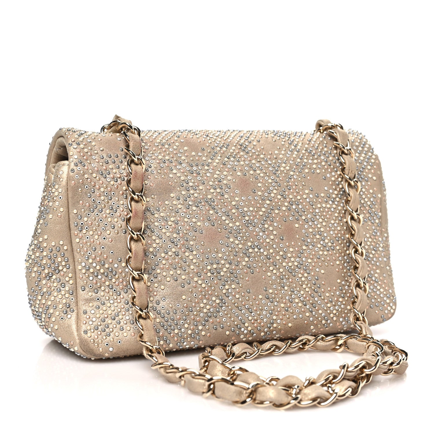 Iridescent Calfskin Studded Mini Flap Gold — view 3