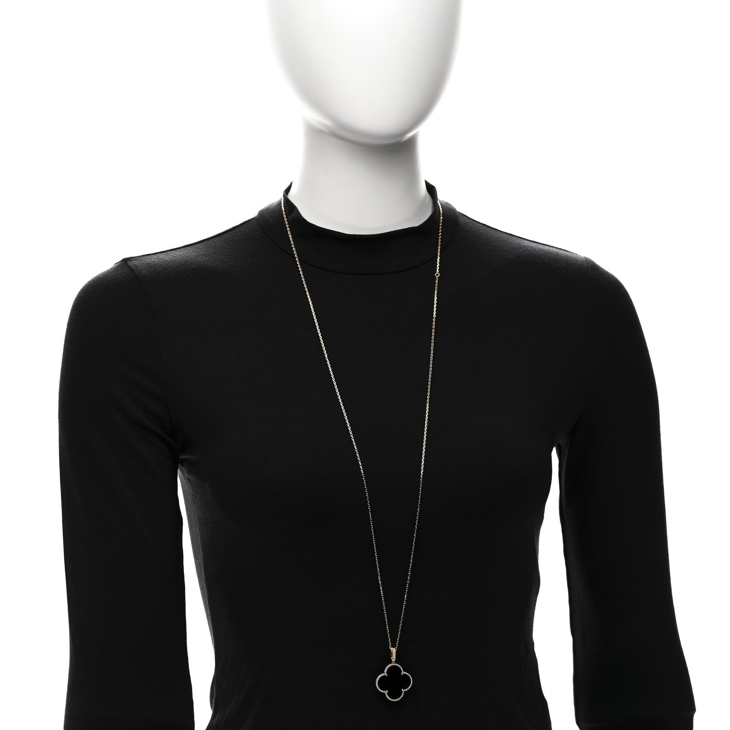 18K Yellow Gold Black Onyx Magic Alhambra Pendant Necklace — view 2