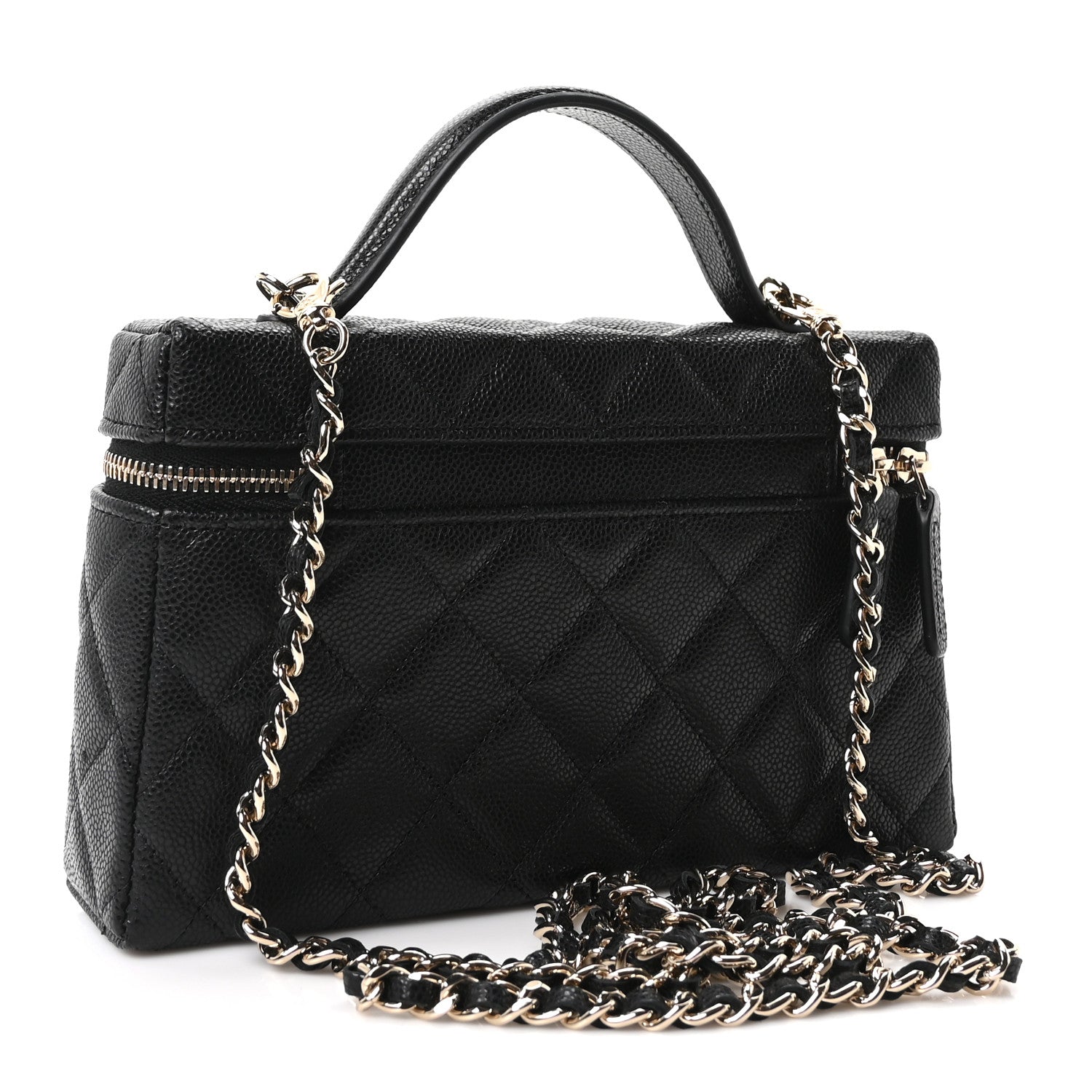 Caviar Quilted Top Handle Slim Vanity With Chain Black — view 3