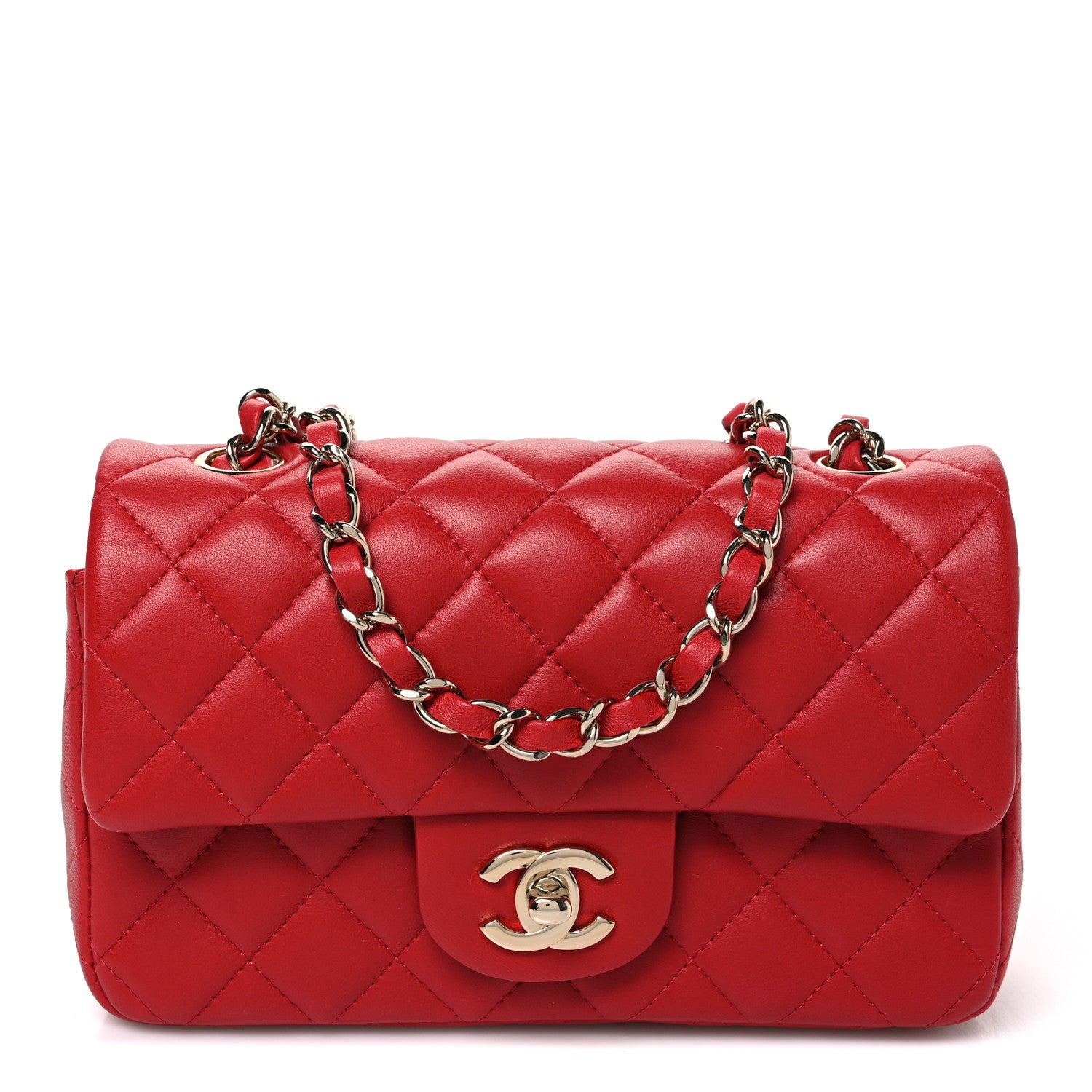 Lambskin Quilted Mini Rectangular Flap Red
