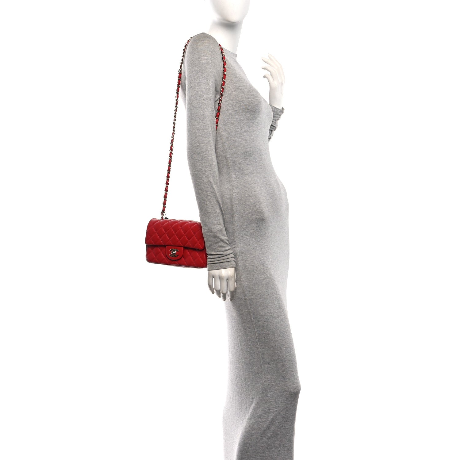 Lambskin Quilted Mini Rectangular Flap Red — view 2