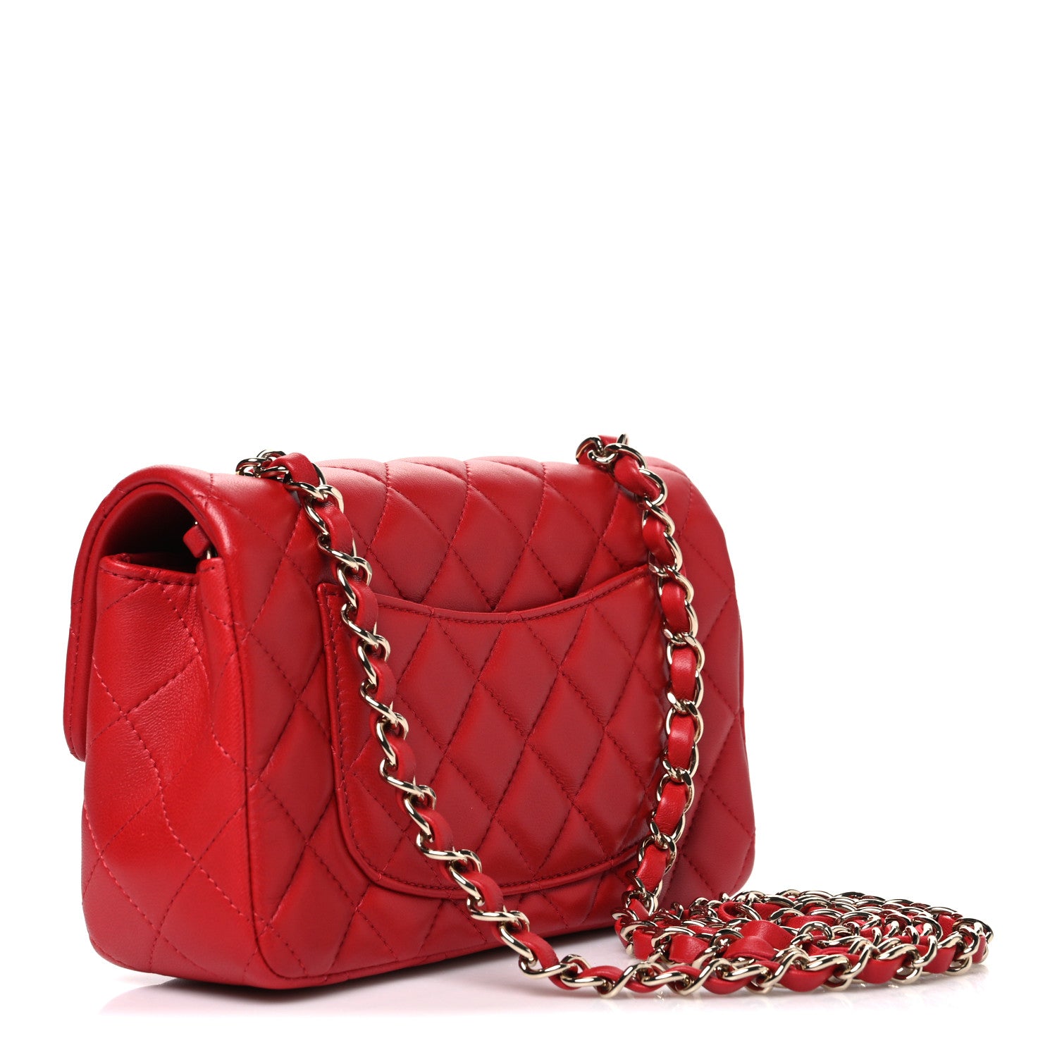 Lambskin Quilted Mini Rectangular Flap Red — view 3