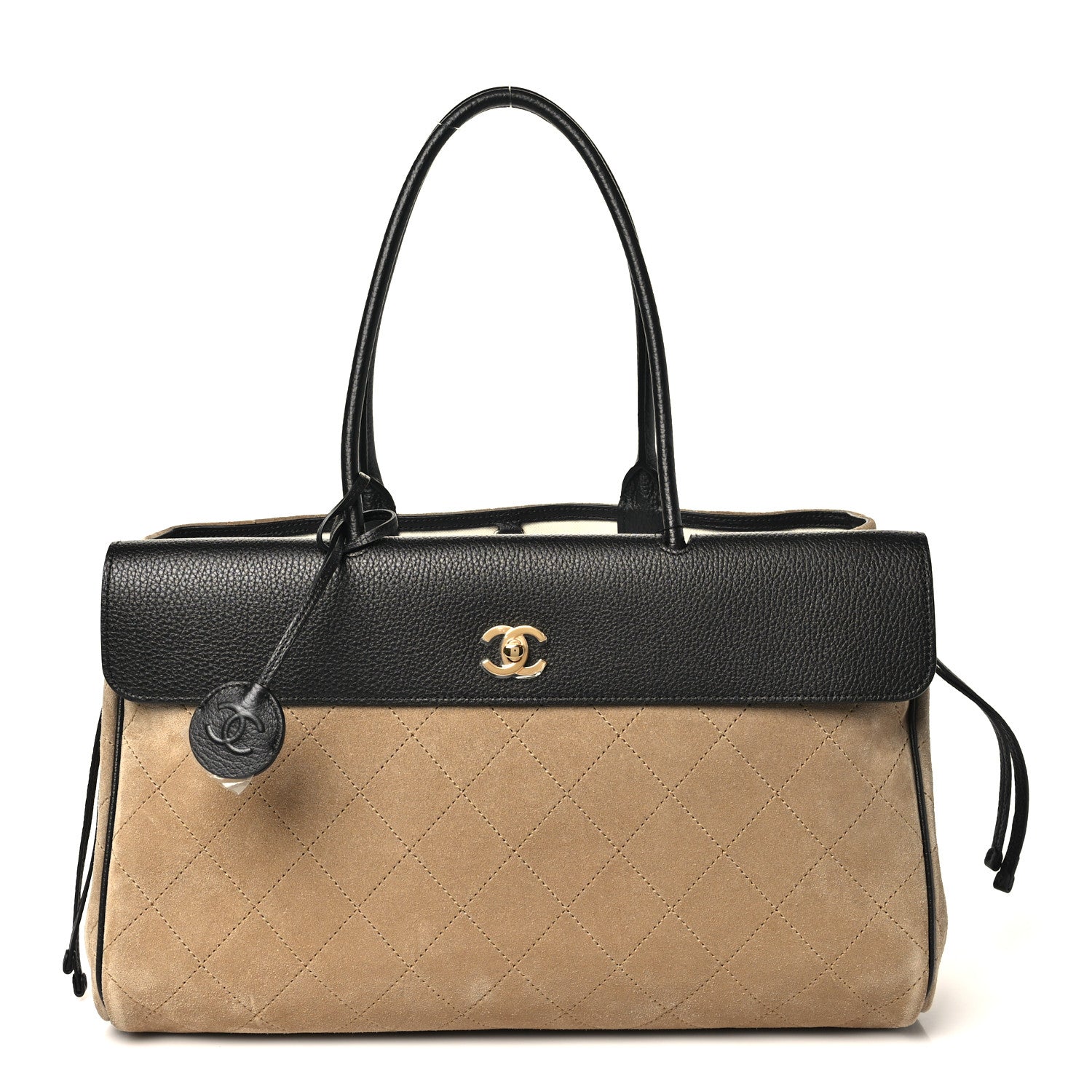 Grained Calfskin Suede Urban Essentials Shopping Bag Dark Beige Black