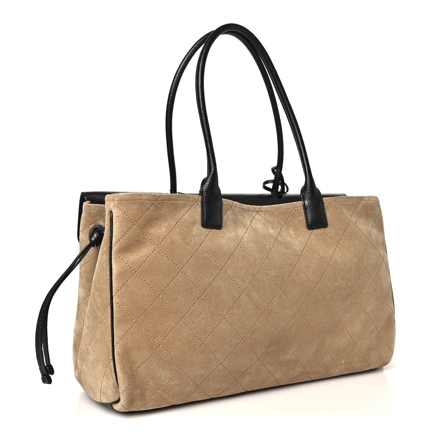Grained Calfskin Suede Urban Essentials Shopping Bag Dark Beige Black — view 2