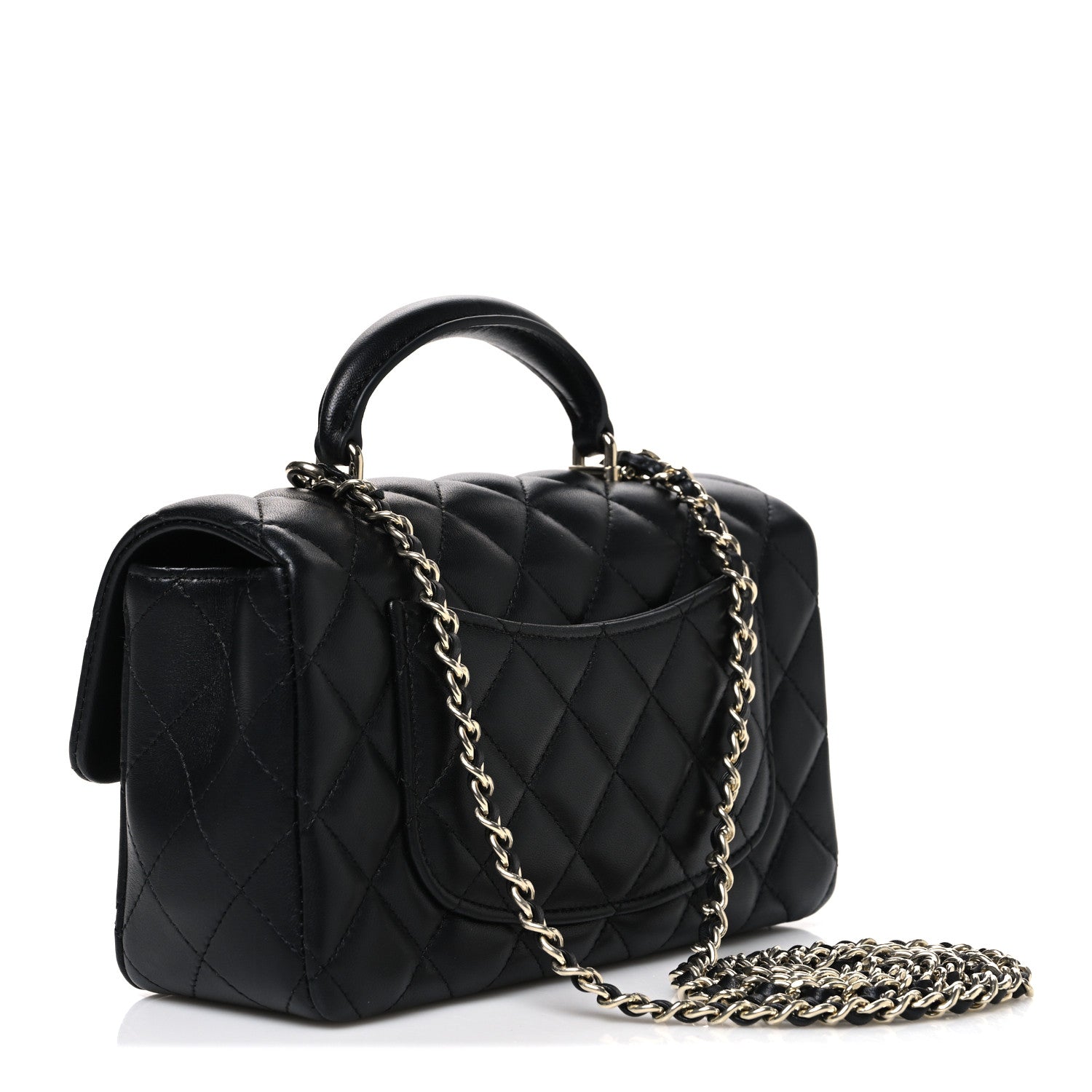 Lambskin Quilted Mini Top Handle Rectangular Flap Black — view 3