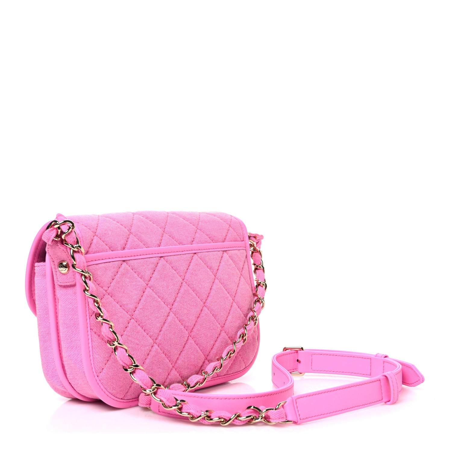 Denim Quilted Small Messenger Flap Neon Pink — view 3