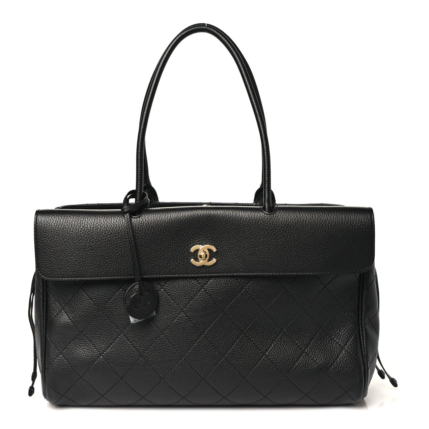 Grained Calfskin Stitched Urban Essentials Shopping Bag Black