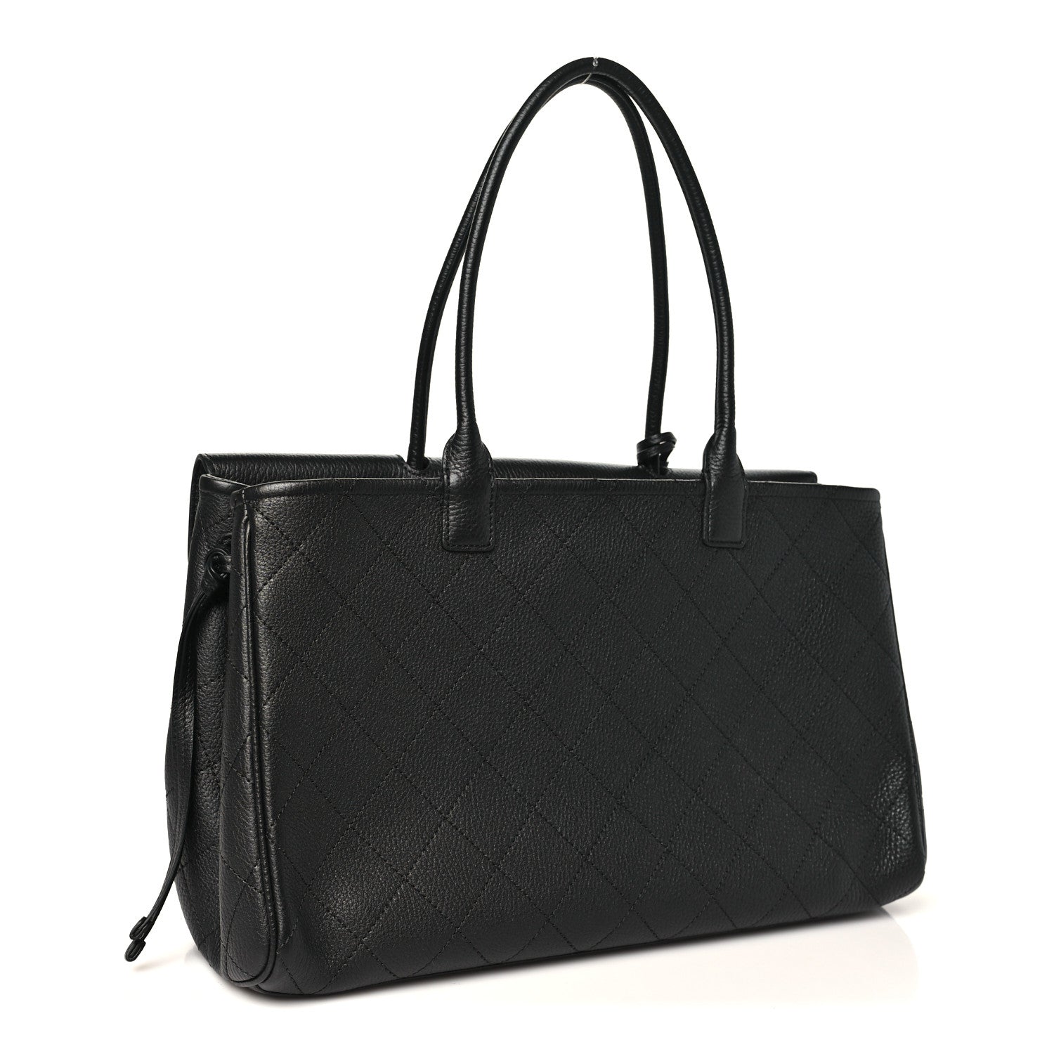 Grained Calfskin Stitched Urban Essentials Shopping Bag Black — view 3