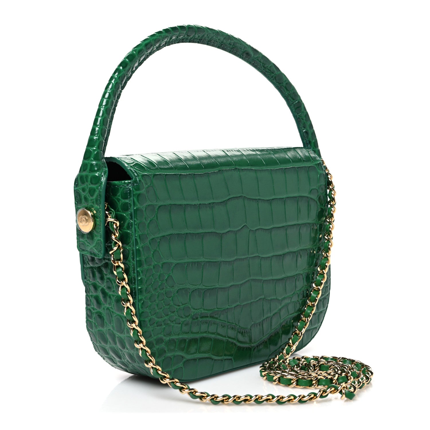 Crocodile Embossed Calfskin Turn Around Mini Flap Bag With Top Handle  Green — view 3