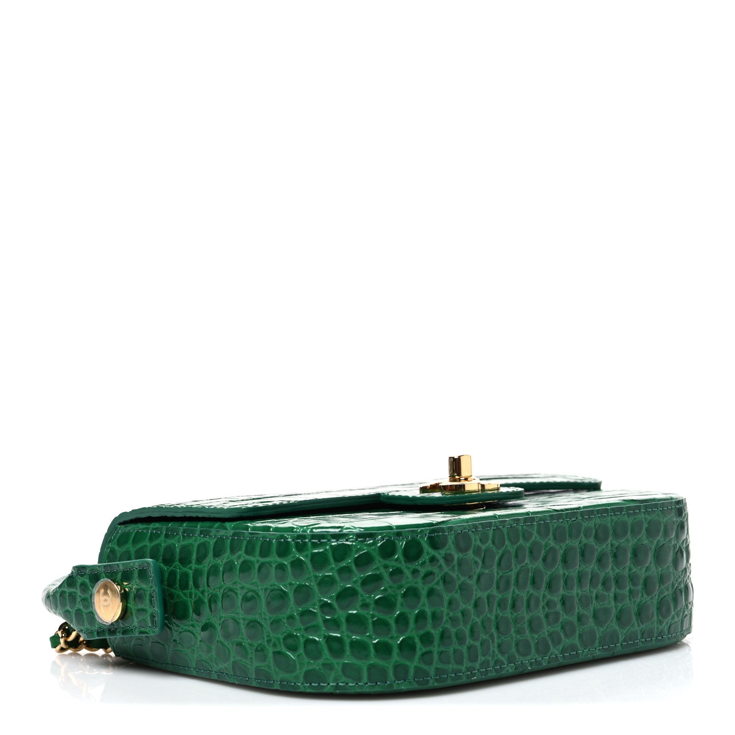 Crocodile Embossed Calfskin Turn Around Mini Flap Bag With Top Handle  Green — view 4