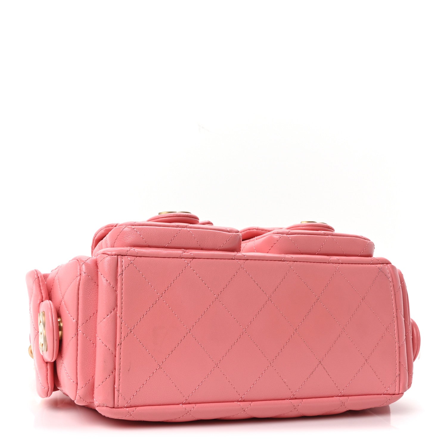 Shiny Lambskin Quilted Trendy Pockets Hobo Coral Pink — view 4