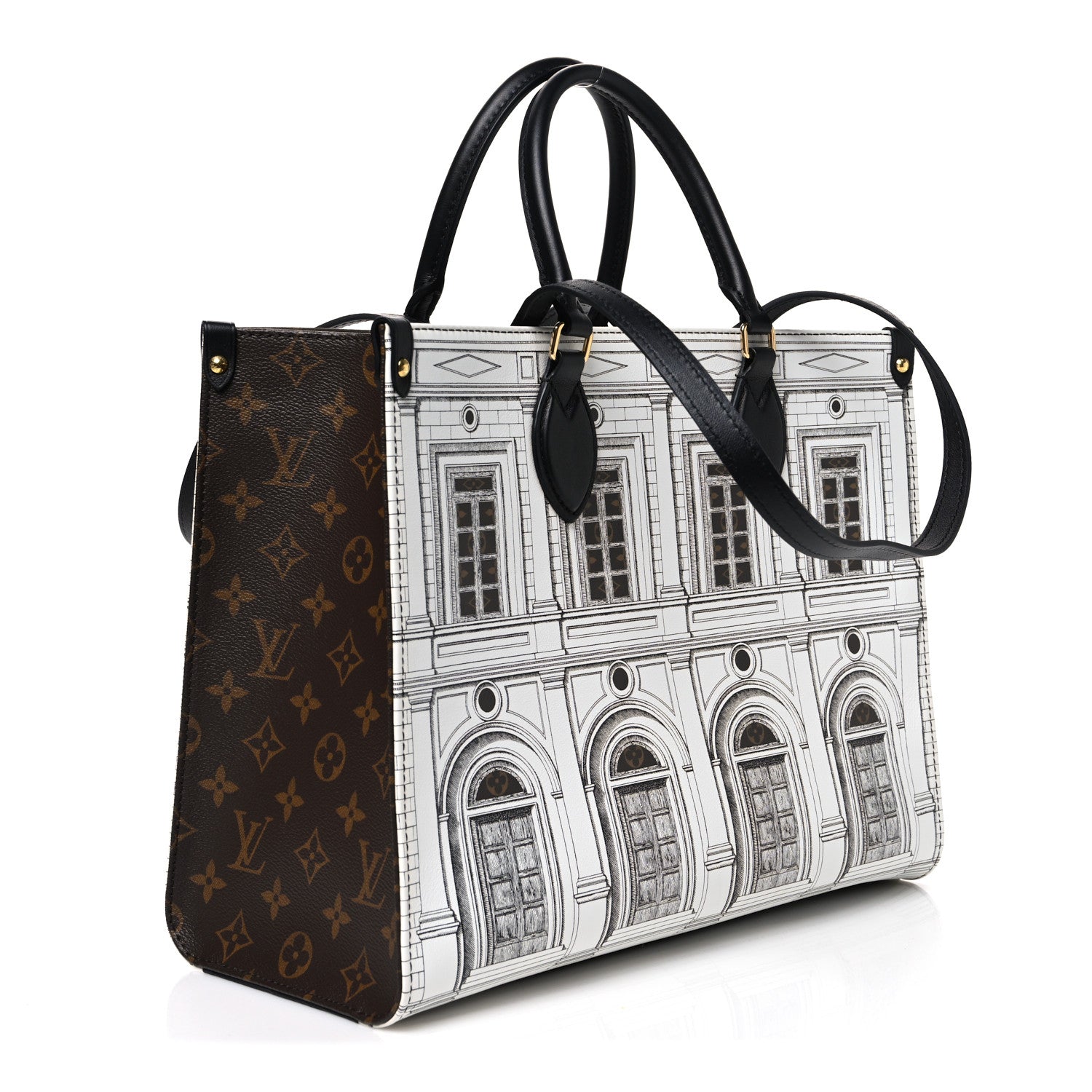X FORNASETTI Calfskin Architettura Onthego MM Black White — view 3