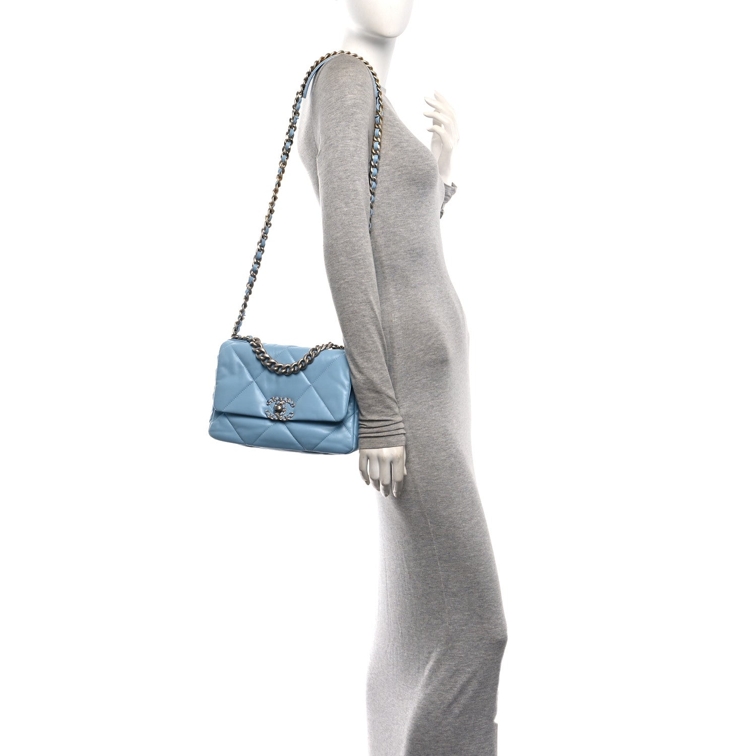 Lambskin Quilted Medium Chanel 19 Flap Light Blue Light Blue — view 2
