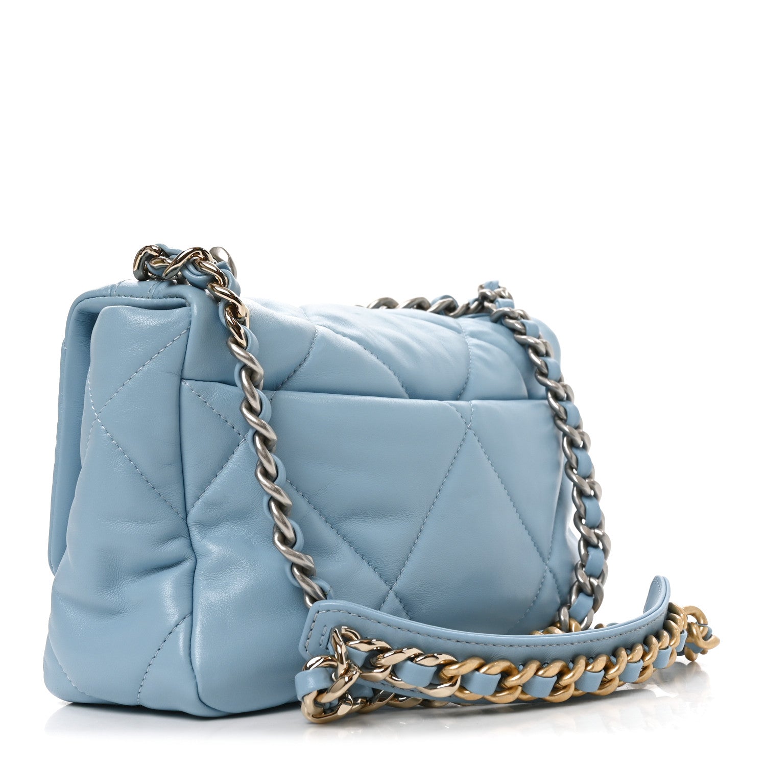 Lambskin Quilted Medium Chanel 19 Flap Light Blue Light Blue — view 3