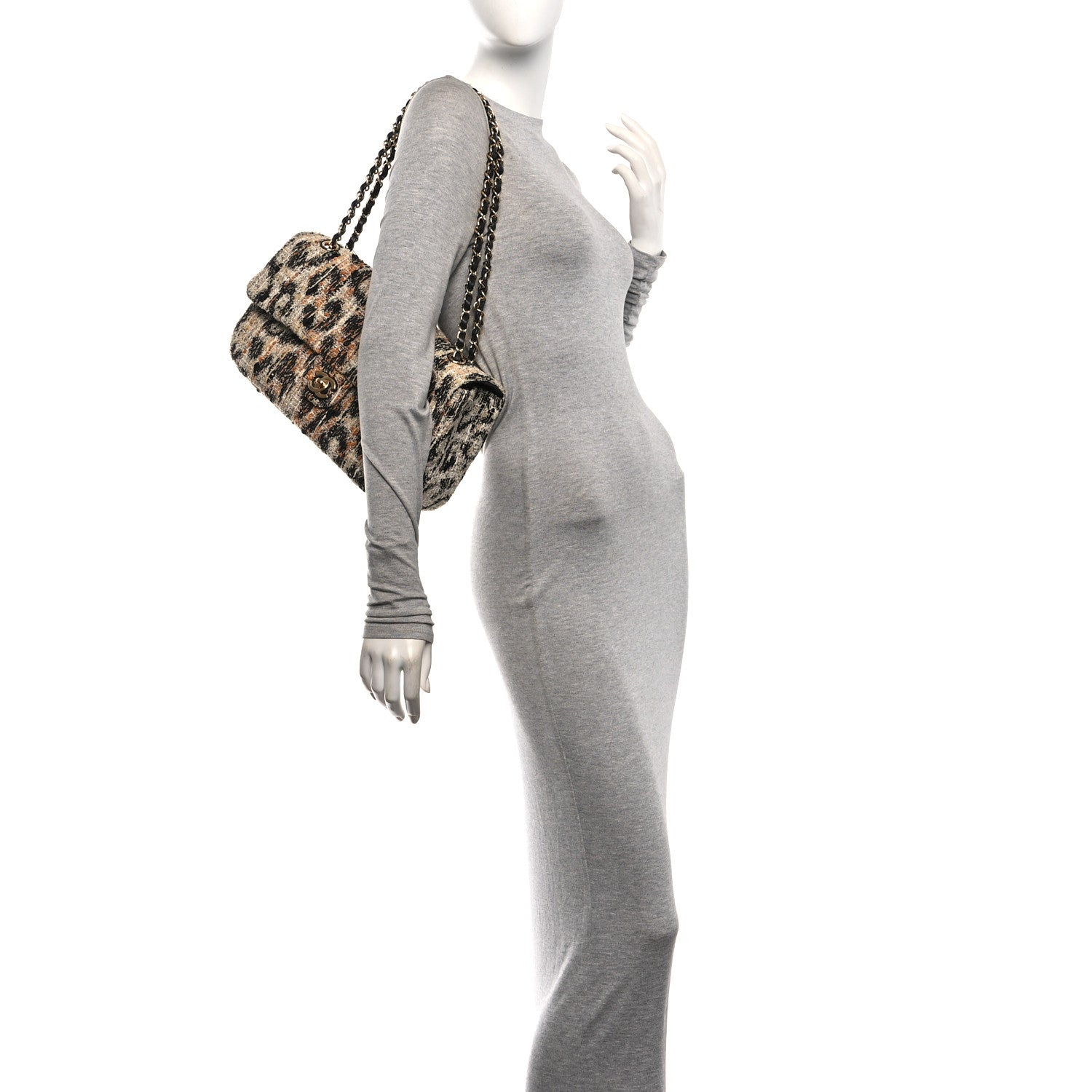 Tweed Mixed Fibers Leopard Print Small Souplissimo Maxi Flap Brown Black White — view 2