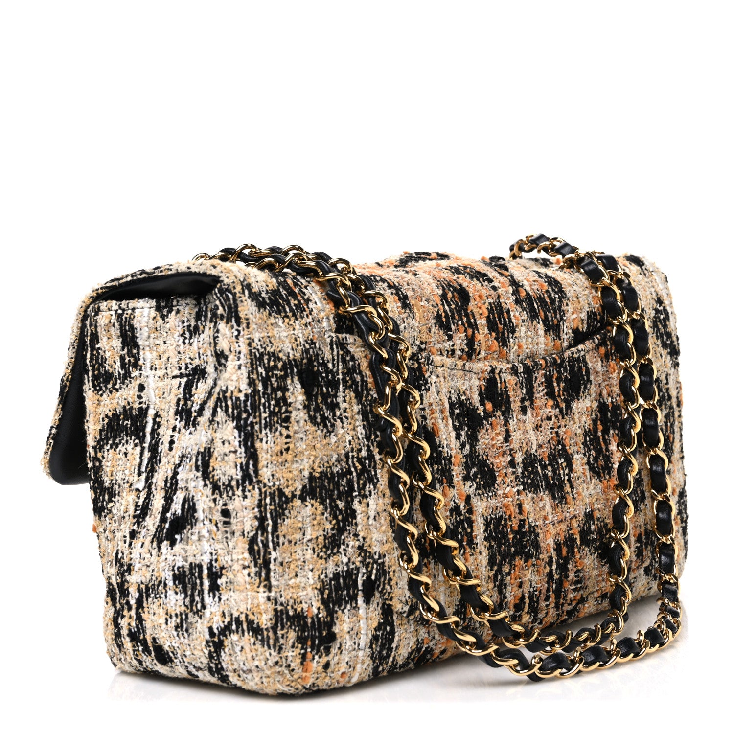 Tweed Mixed Fibers Leopard Print Small Souplissimo Maxi Flap Brown Black White — view 3