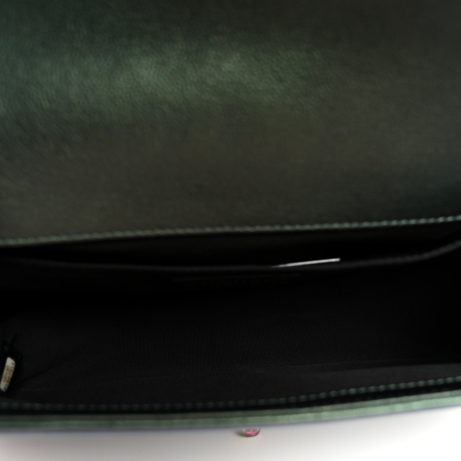 Iridescent Goatskin Quilted Medium Boy Flap Green — view 5