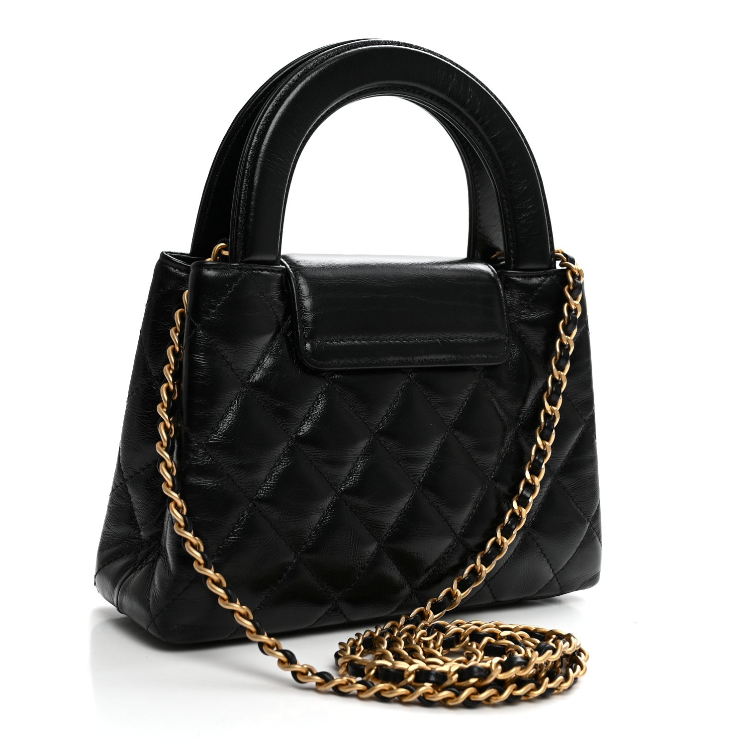 Shiny Aged Calfskin Quilted Nano Kelly Shopper Black — view 3