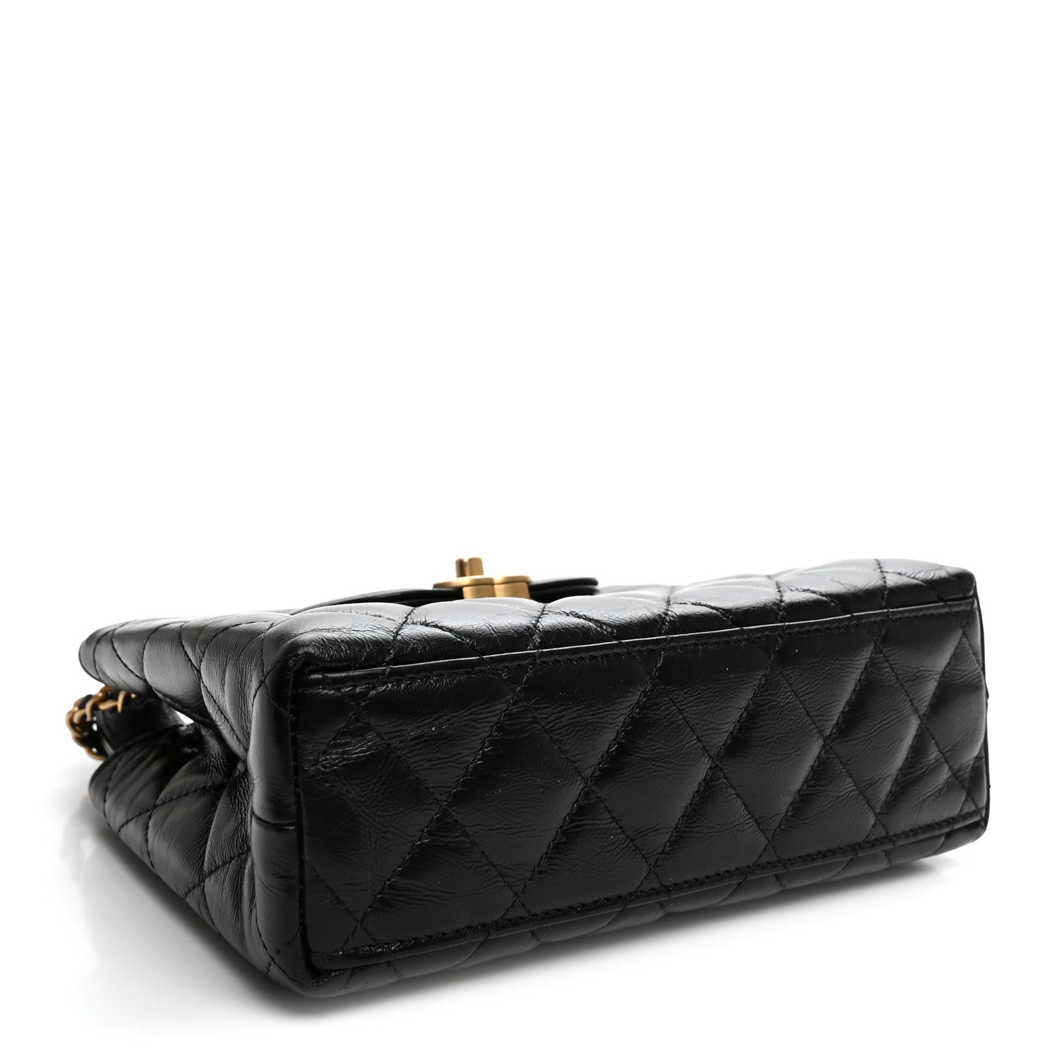 Shiny Aged Calfskin Quilted Nano Kelly Shopper Black — view 4