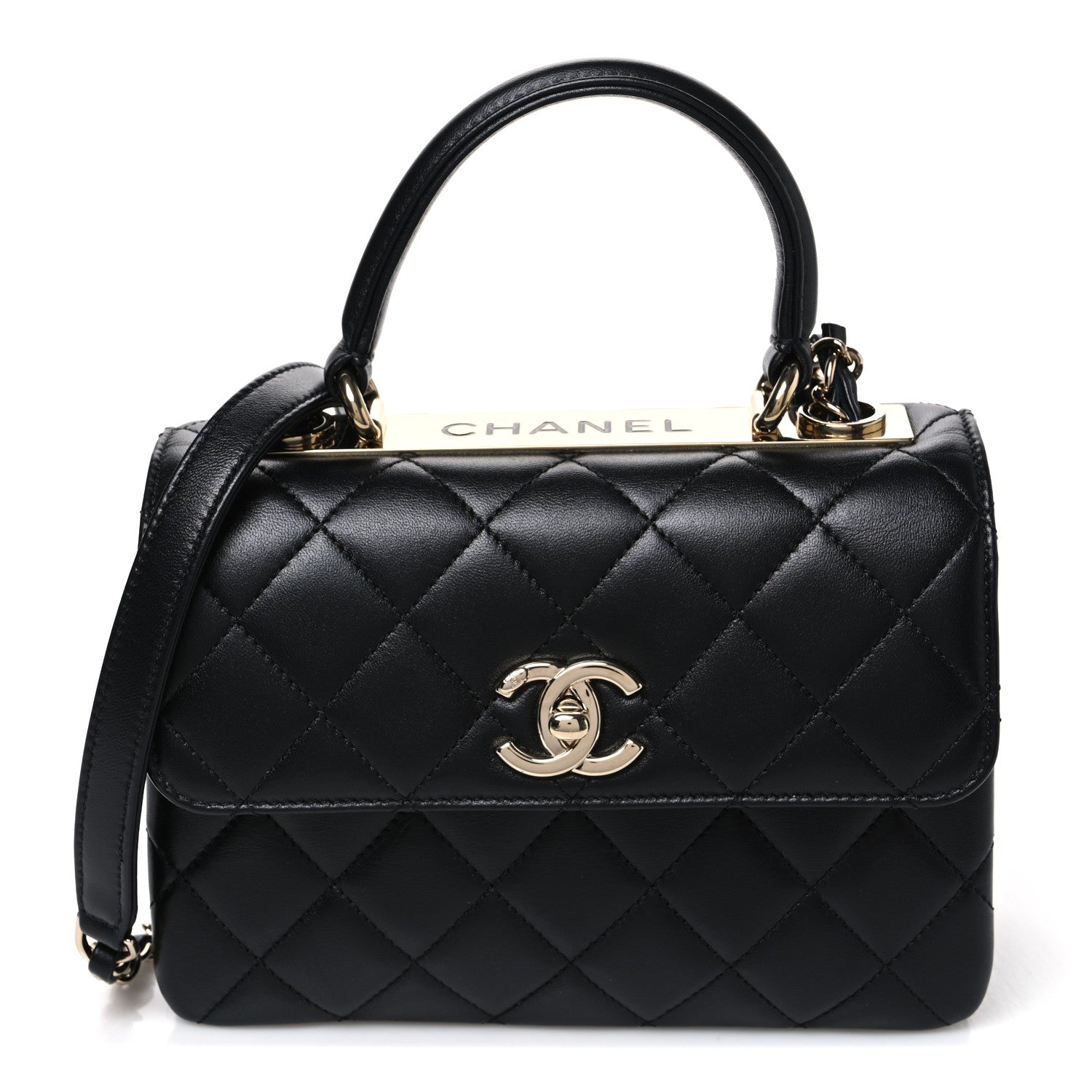 Lambskin Quilted Mini Trendy CC Dual Handle Flap Bag Black — view 1