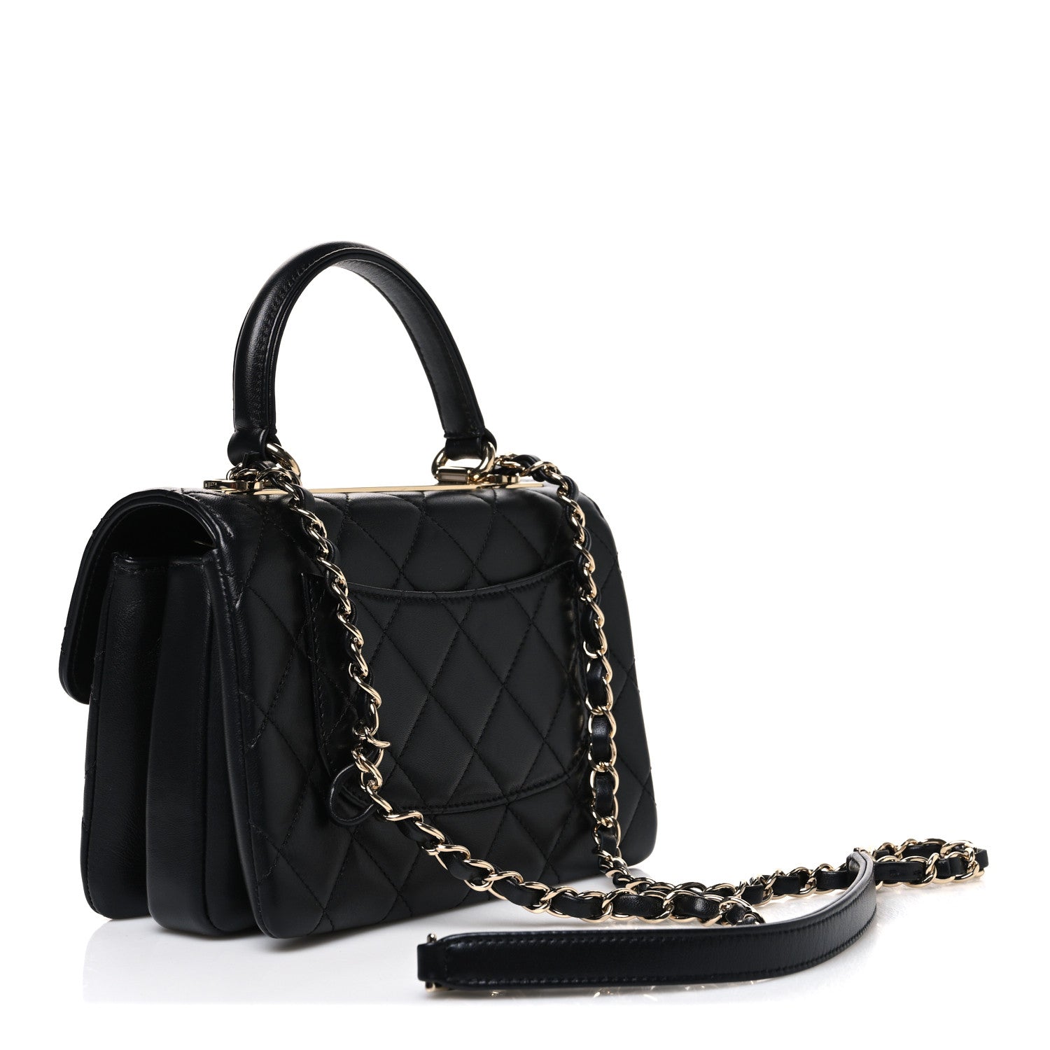 Lambskin Quilted Mini Trendy CC Dual Handle Flap Bag Black — view 3