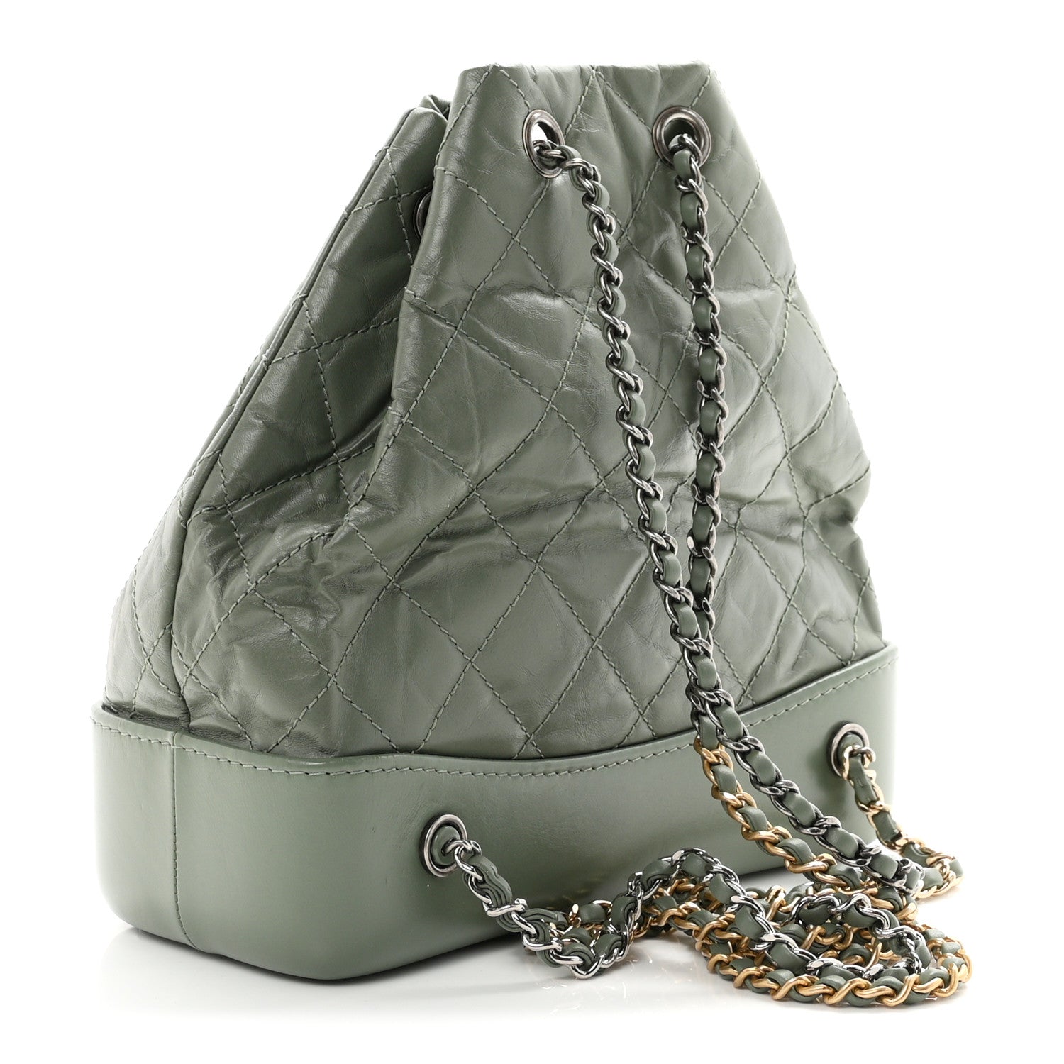 Aged Calfskin Quilted Small Gabrielle Backpack Green — view 3