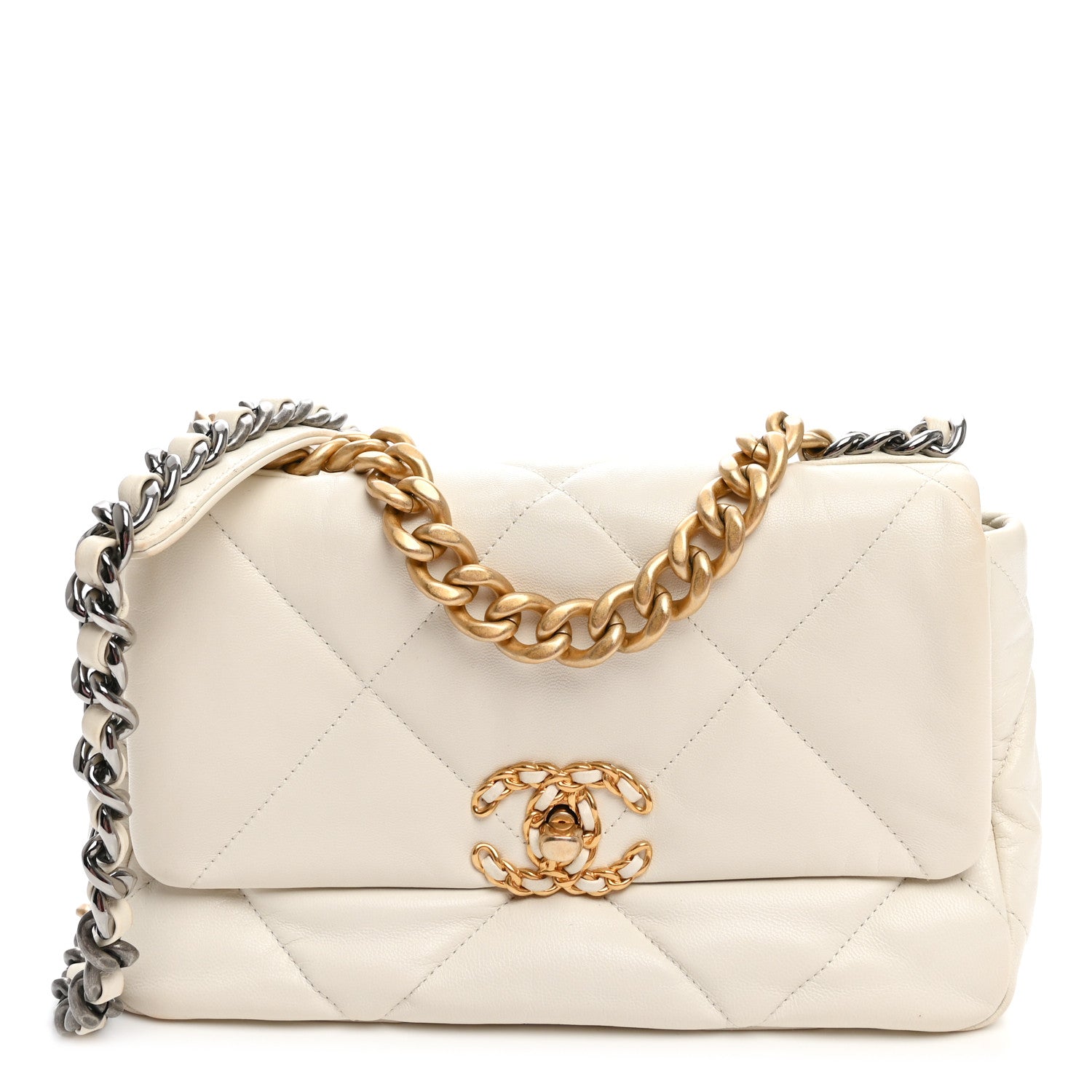 Lambskin Quilted Medium Chanel 19 Flap  White