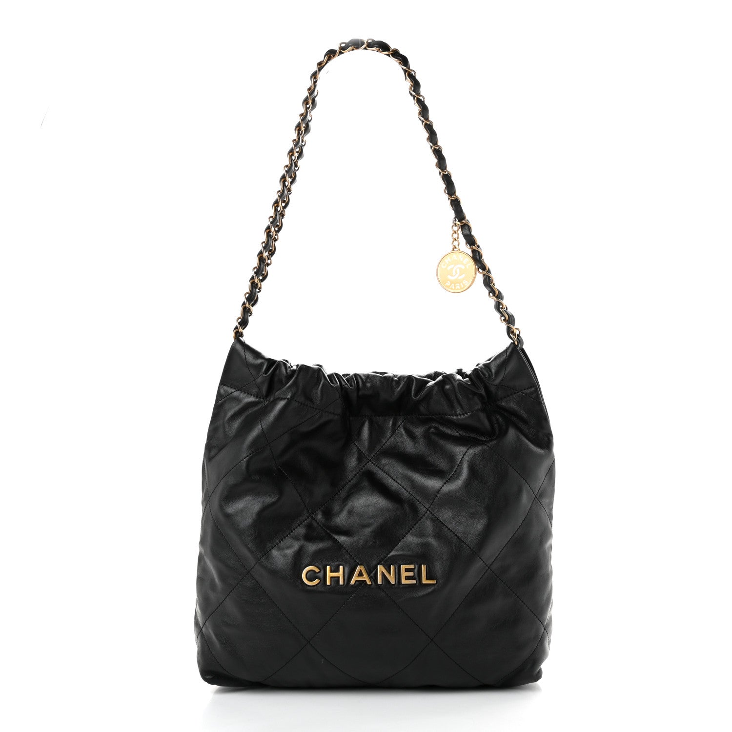 Shiny Calfskin Quilted Small Chanel 22 Black