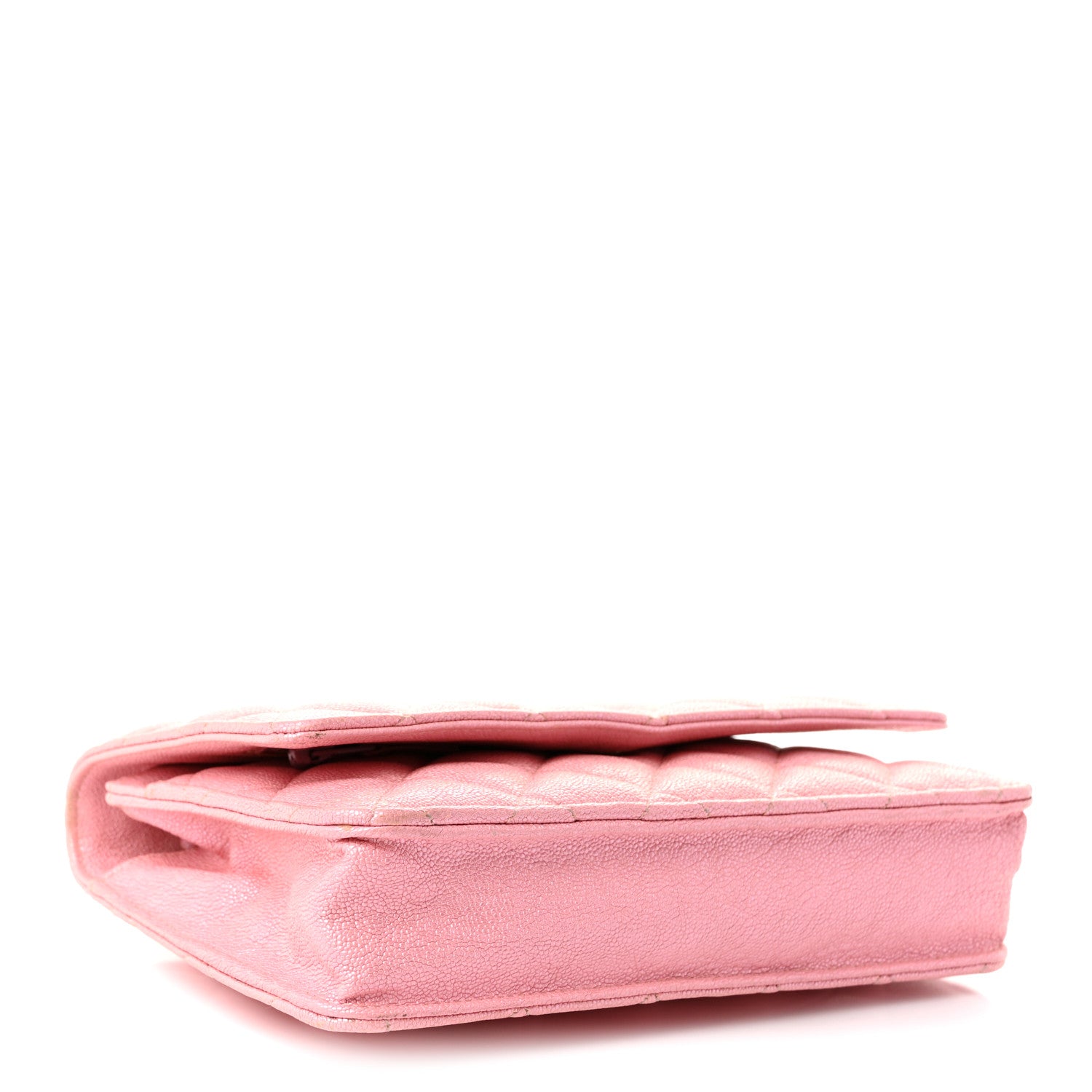 Iridescent Caviar Quilted Wallet on Chain WOC Rose Pink — view 4