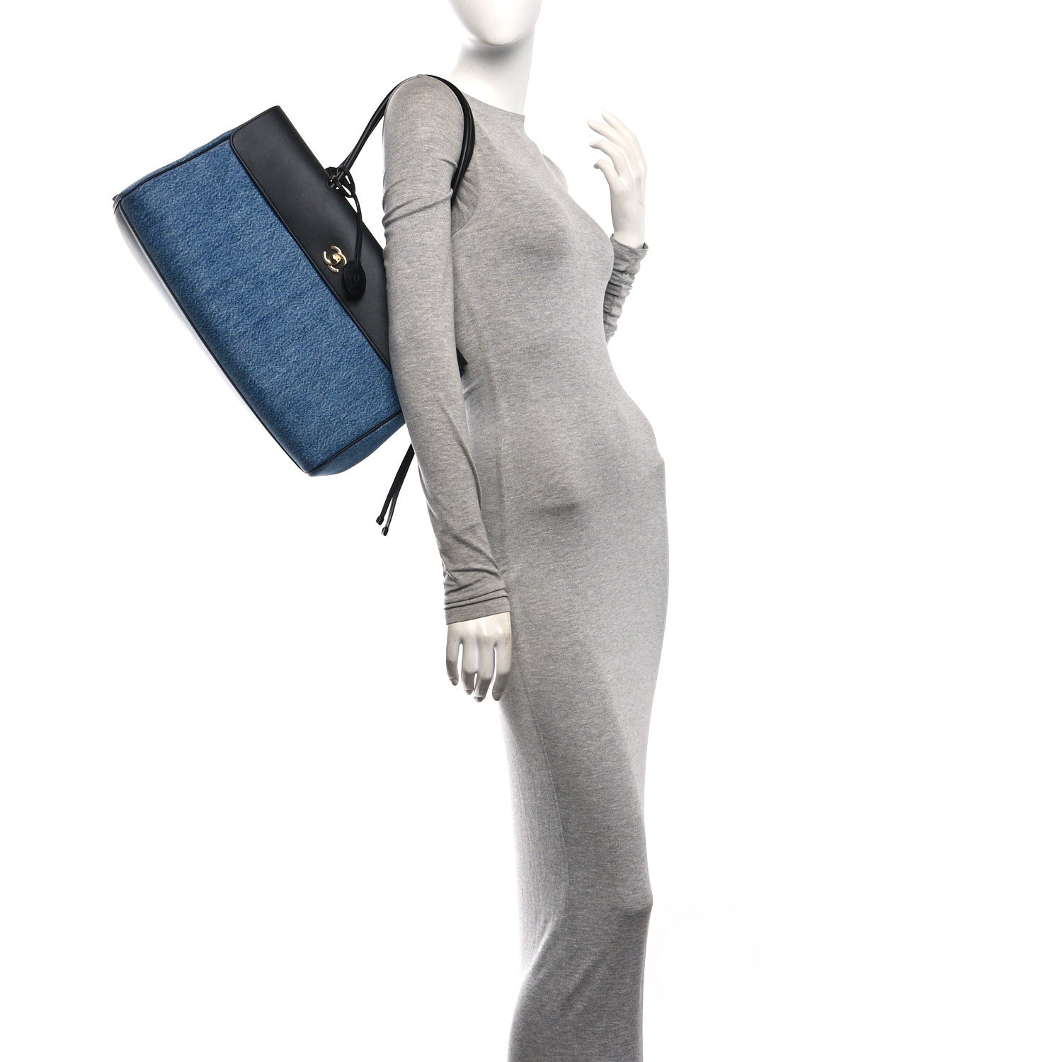 Denim Calfskin Urban Essentials Shopping Bag Blue Black — view 2