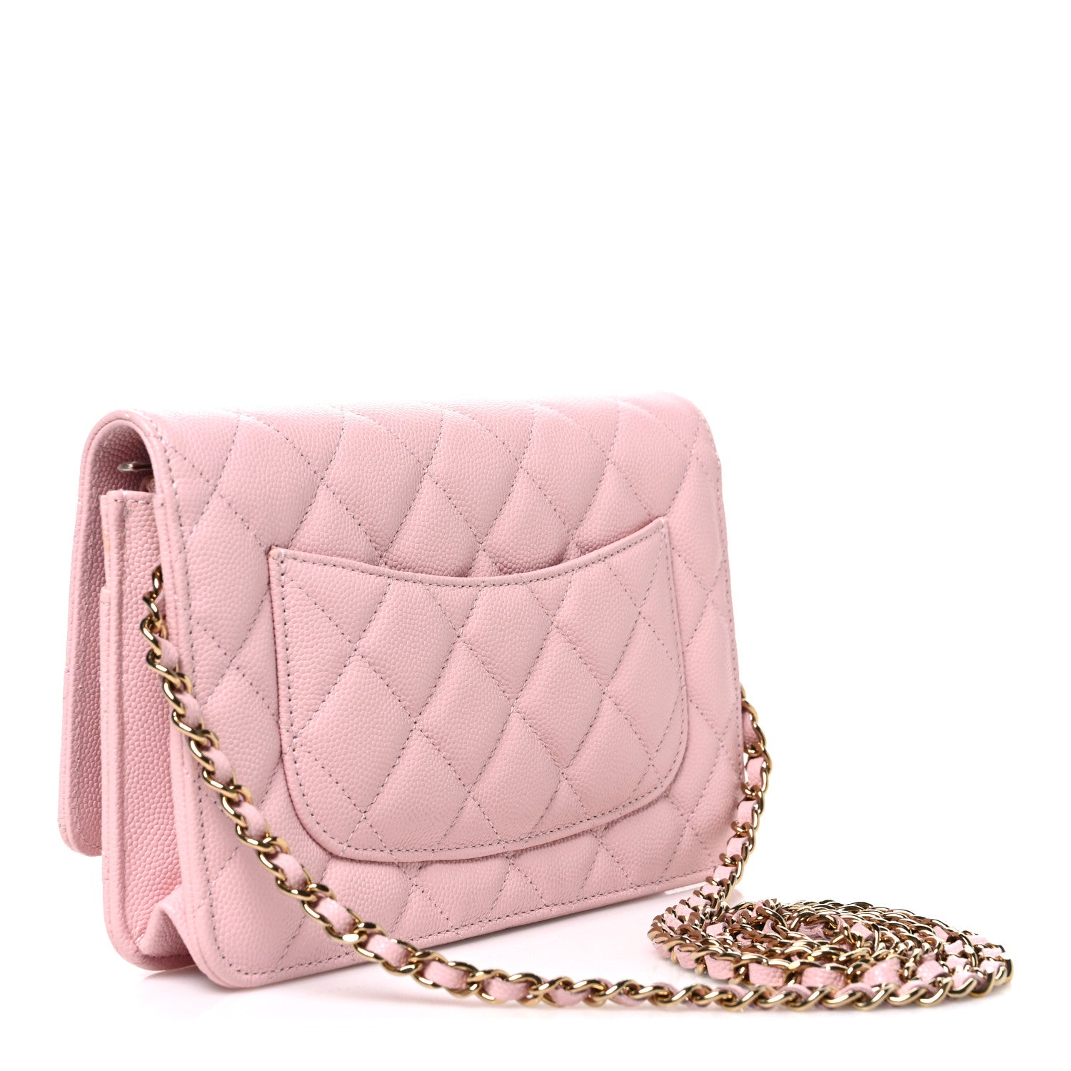 Caviar Quilted Wallet on Chain WOC Light Pink — view 3