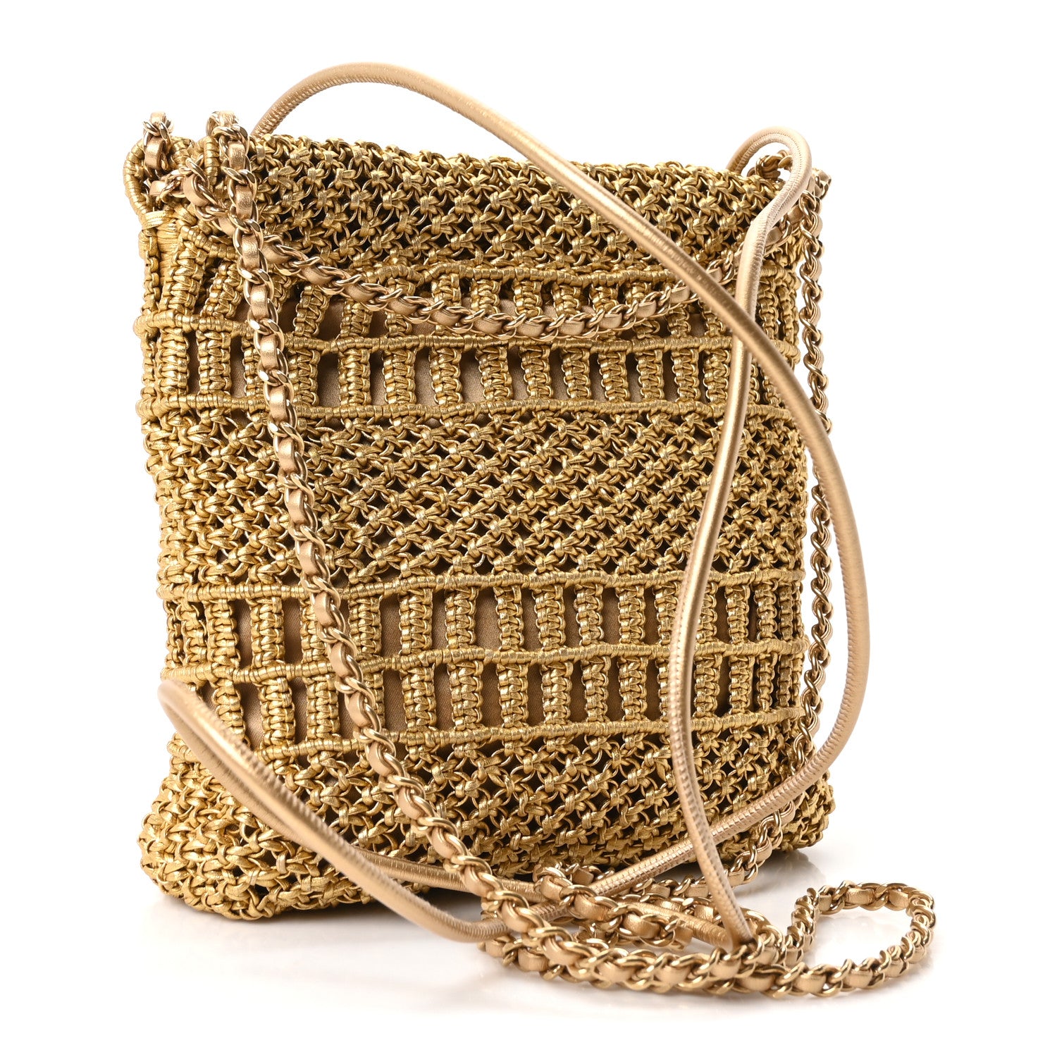 Metallic Calfskin Macrame Mini Chanel 22 Gold — view 3