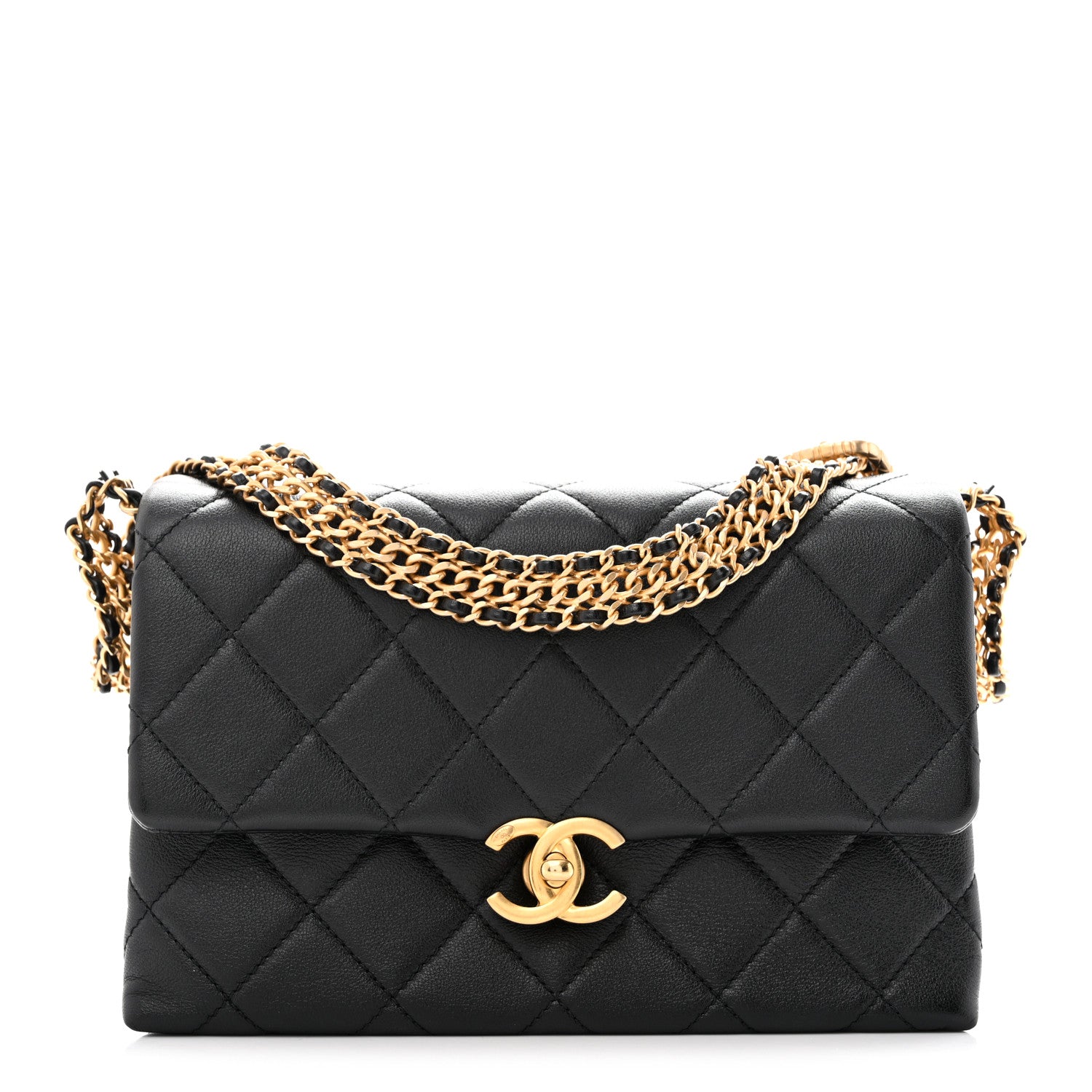 Calfskin Quilted Mini Chain Strap Flap Black