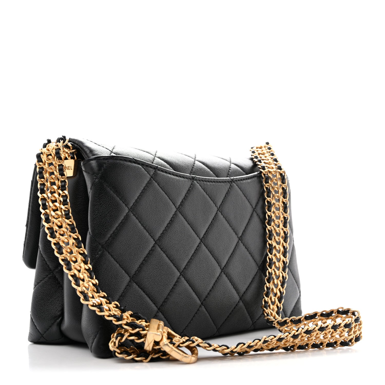 Calfskin Quilted Mini Chain Strap Flap Black — view 3