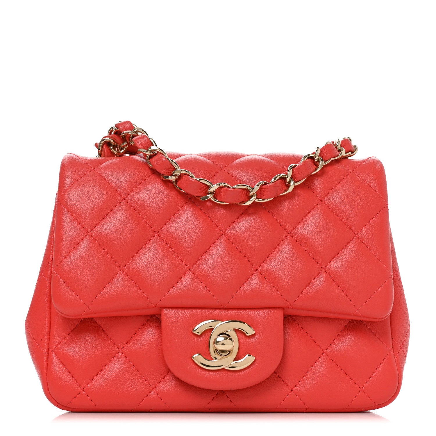 Lambskin Quilted Mini Square Flap Orange